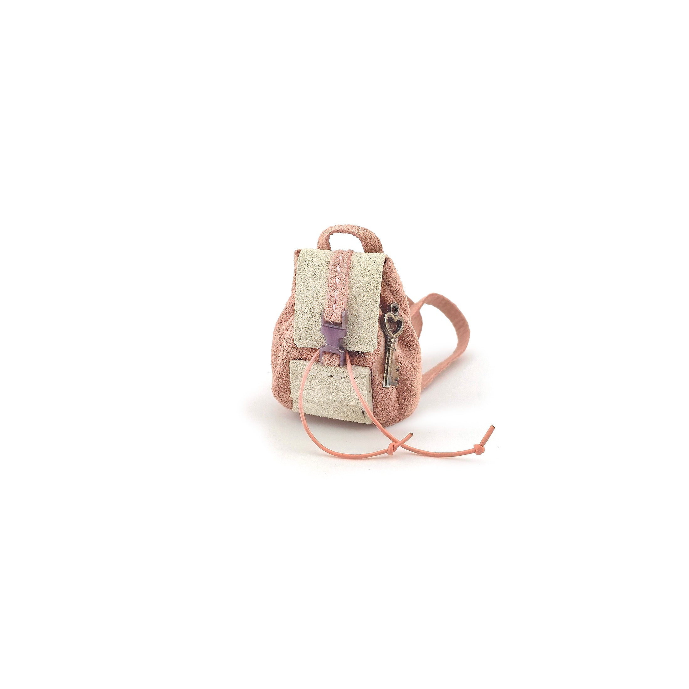 Bonnie Fake Pink Suede Leather Camping Backpack Miniature – Magpie Miniatures