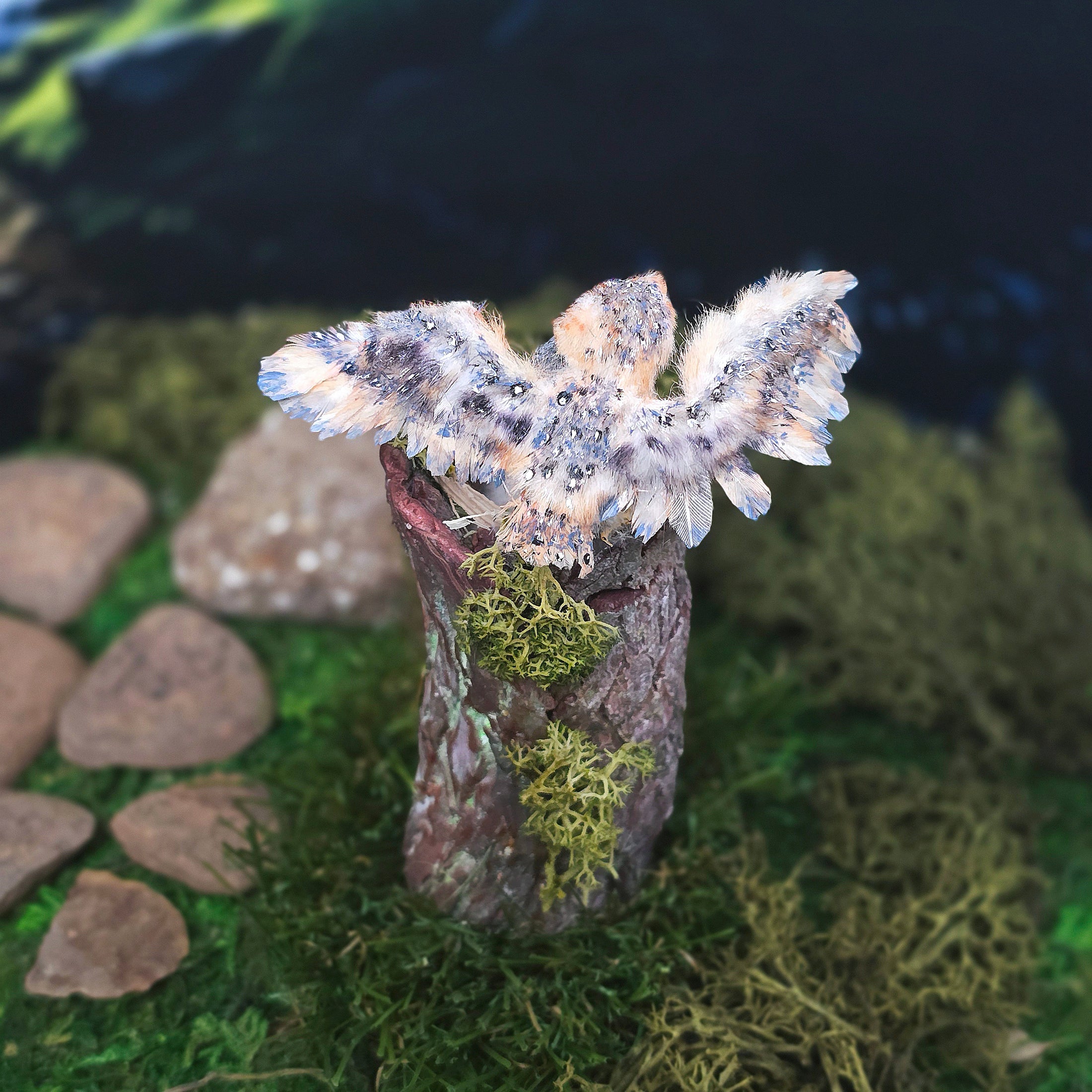 Tigrorso Barn Owl Family Tree Stump Vignette OOAK 1:12 Scale Dollhouse Miniature