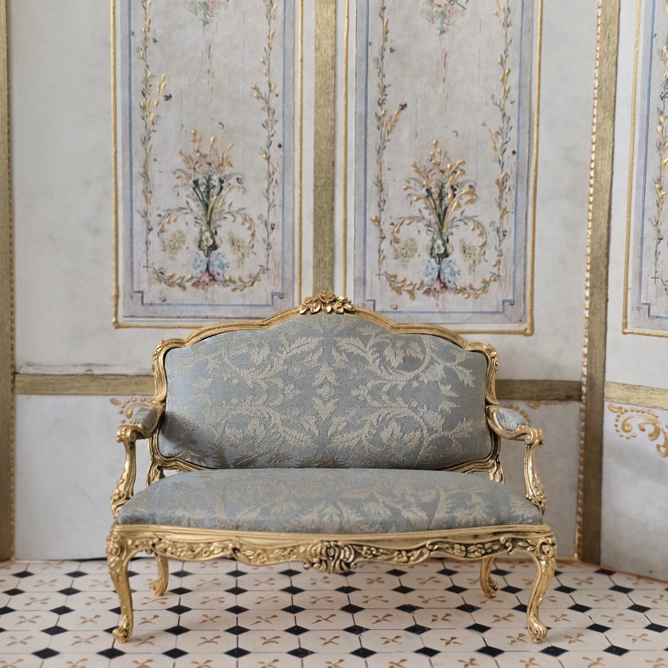 John Hodgson 1998 Louis XV Rococo Salon Suite, Gold Gilt & Blue Silk