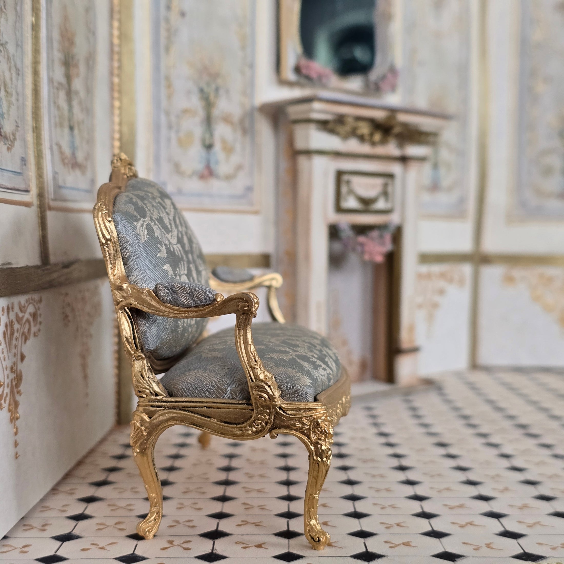 John Hodgson 1998 Louis XV Rococo Salon Suite, Gold Gilt & Blue Silk