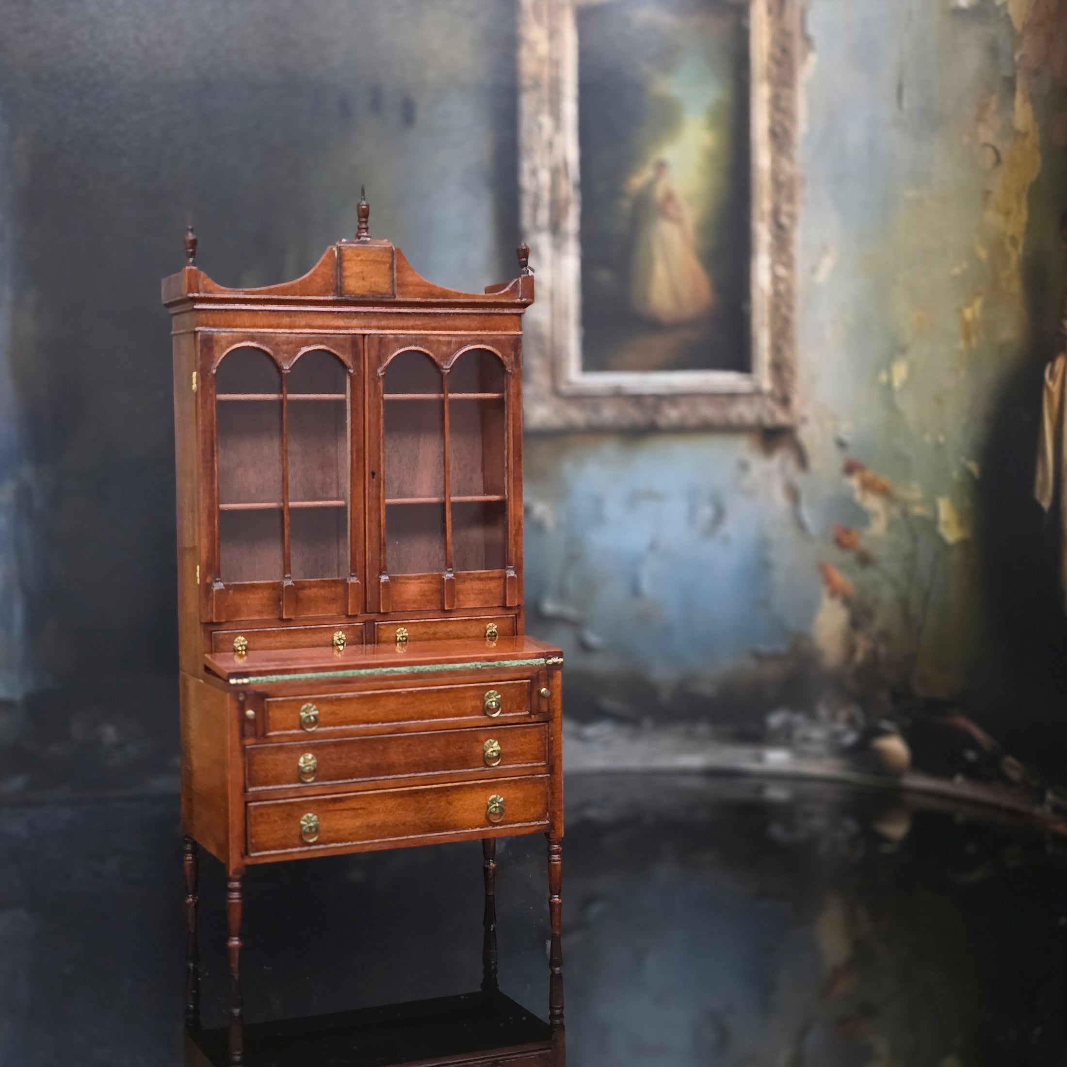 Mark Gooch Federal Secretary Desk & Bookcase, Walnut, 1:12 Scale
