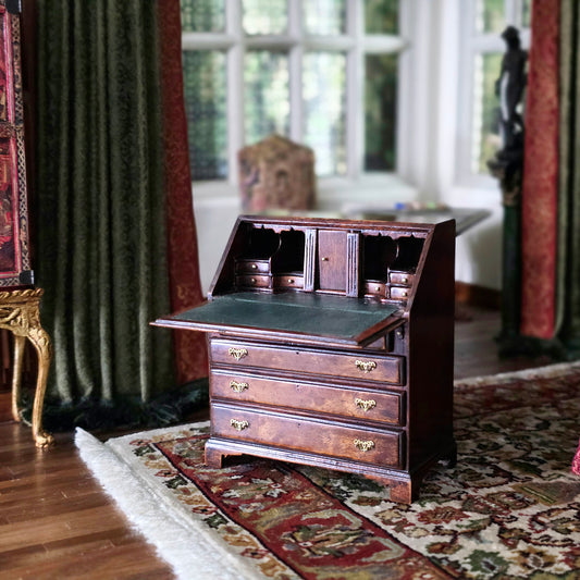 English George III Slant-Front Bureau Desk Artisan Made, 1:12 Scale