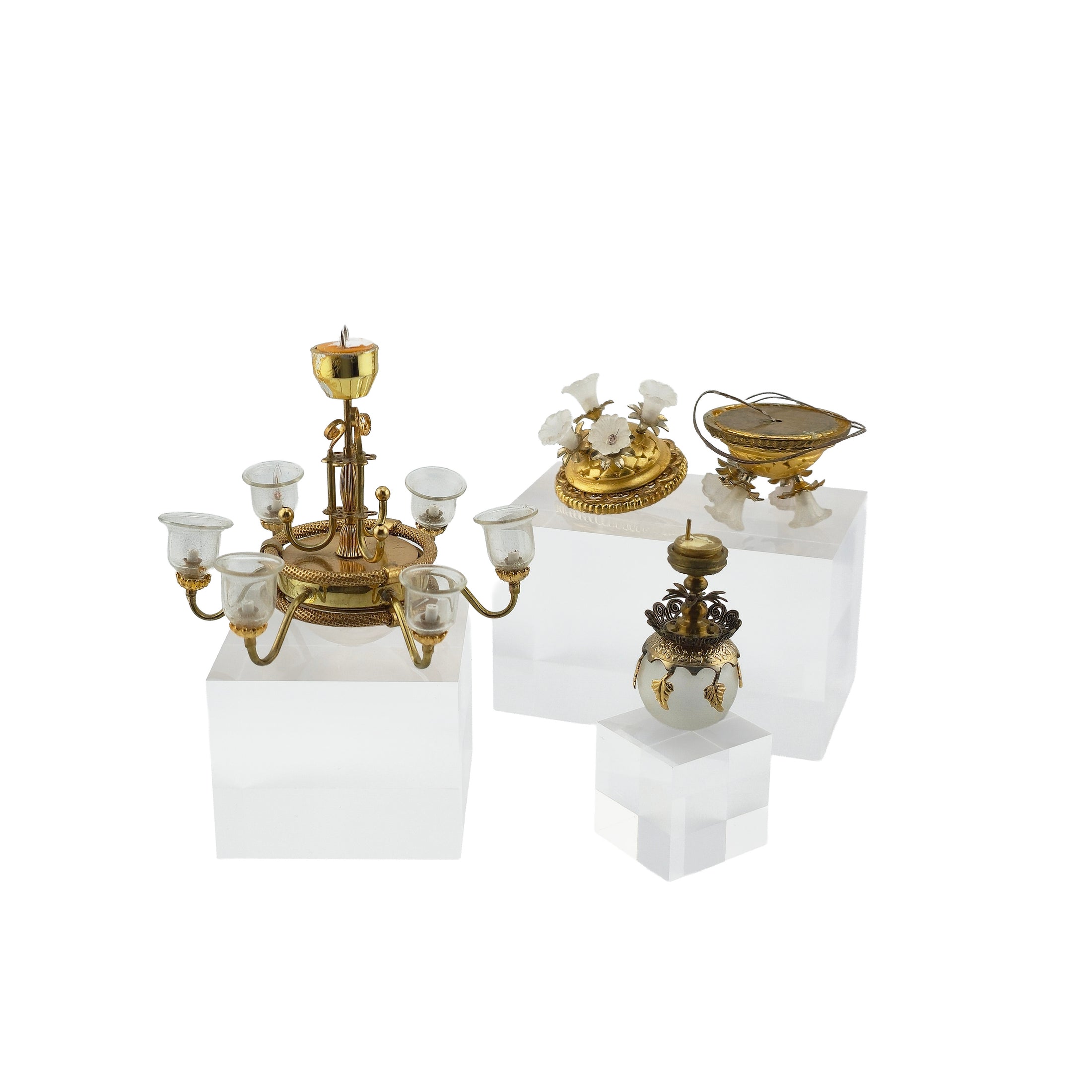 Vintage Artisan Electrified Dollhouse Ceiling Light Fixture Collection (Set of 4)