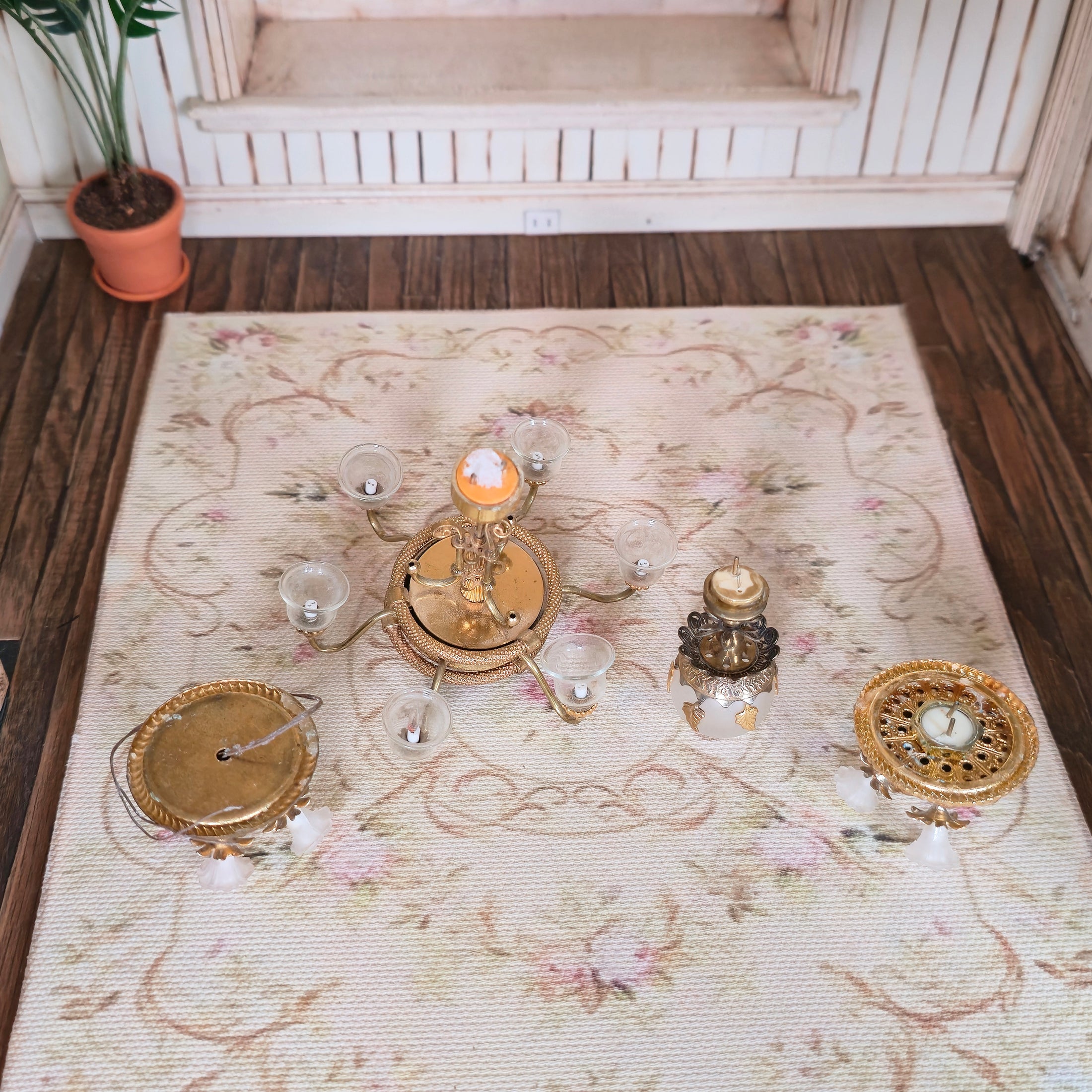 Vintage Artisan Electrified Dollhouse Ceiling Light Fixture Collection (Set of 4)