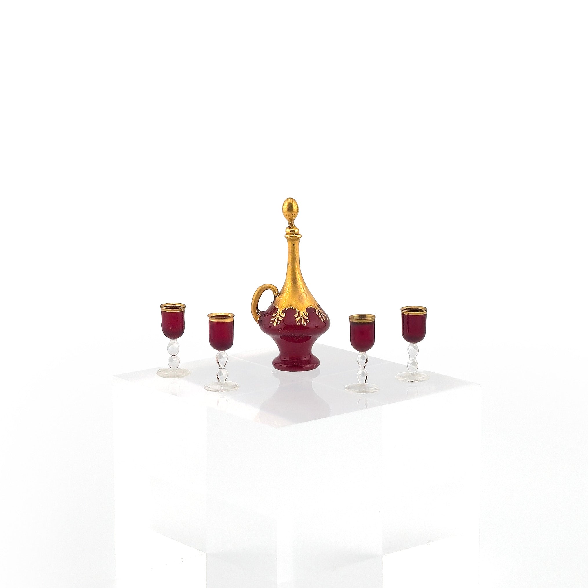 Francis Whittemore Ruby Venetian Glass Decanter & Goblet Set 24K Gold