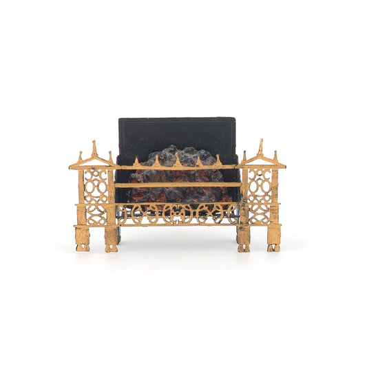 Vintage Gothic Brass Fireplace Fire Grate with Removable Coals