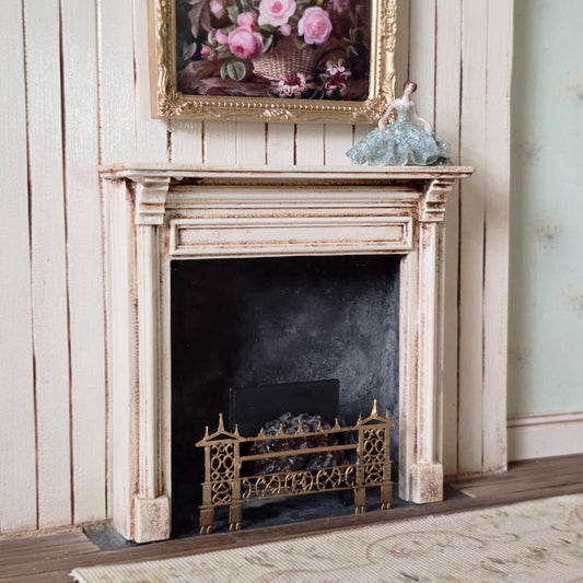 Vintage Gothic Brass Fireplace Fire Grate with Removable Coals