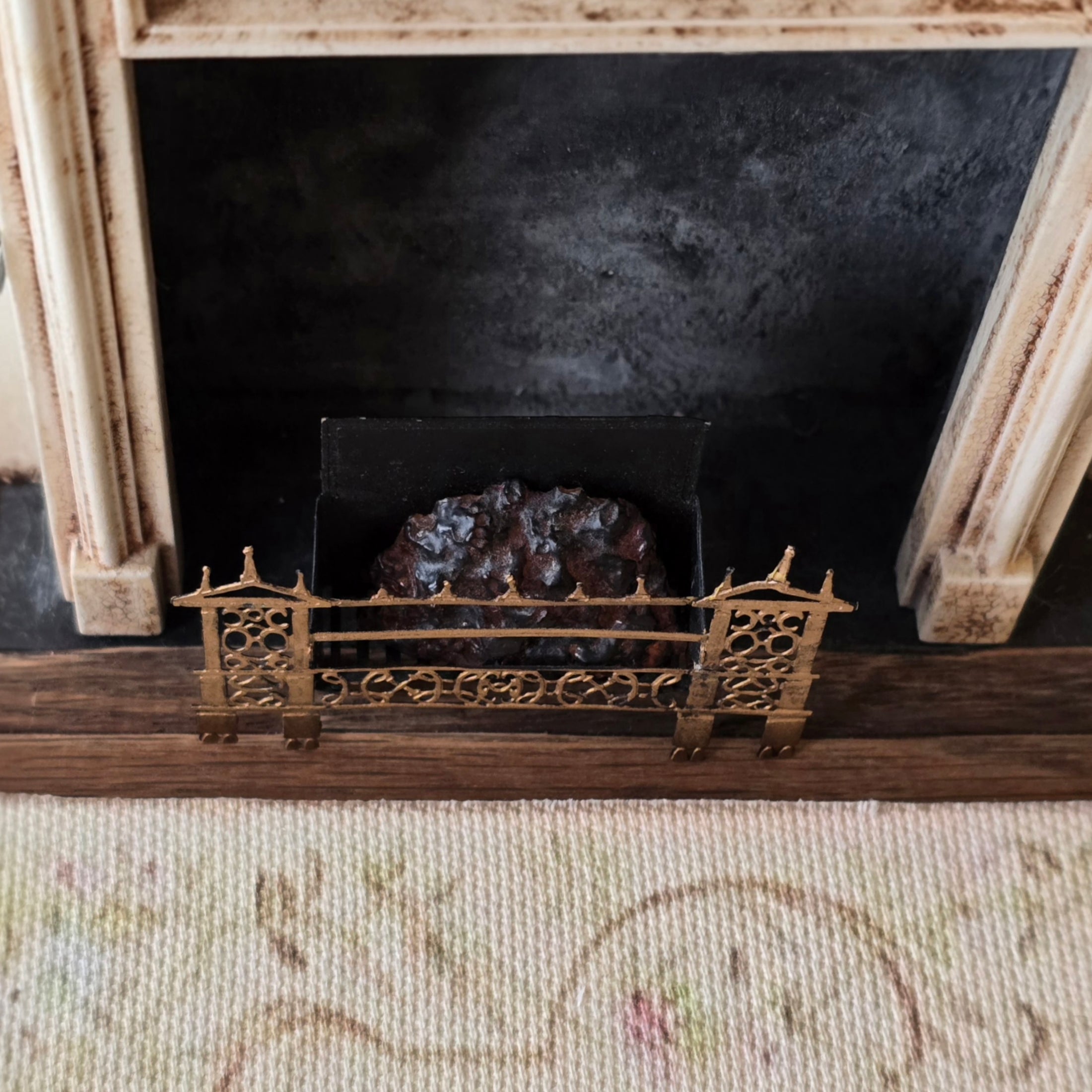 Vintage Gothic Brass Fireplace Fire Grate with Removable Coals
