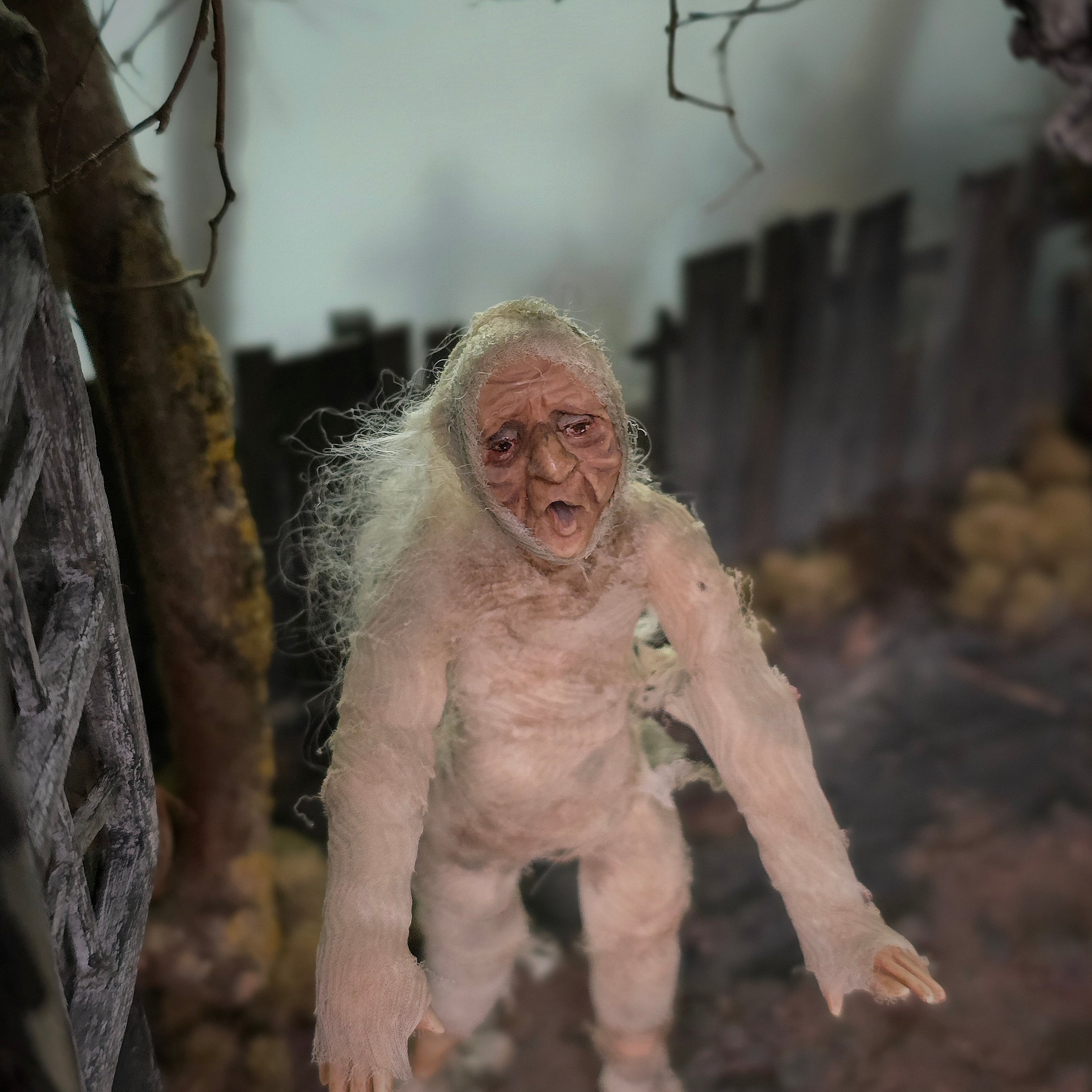 OOAK Ghoulish Mummy Ghost Doll Spooky Hand Sculpted Clay