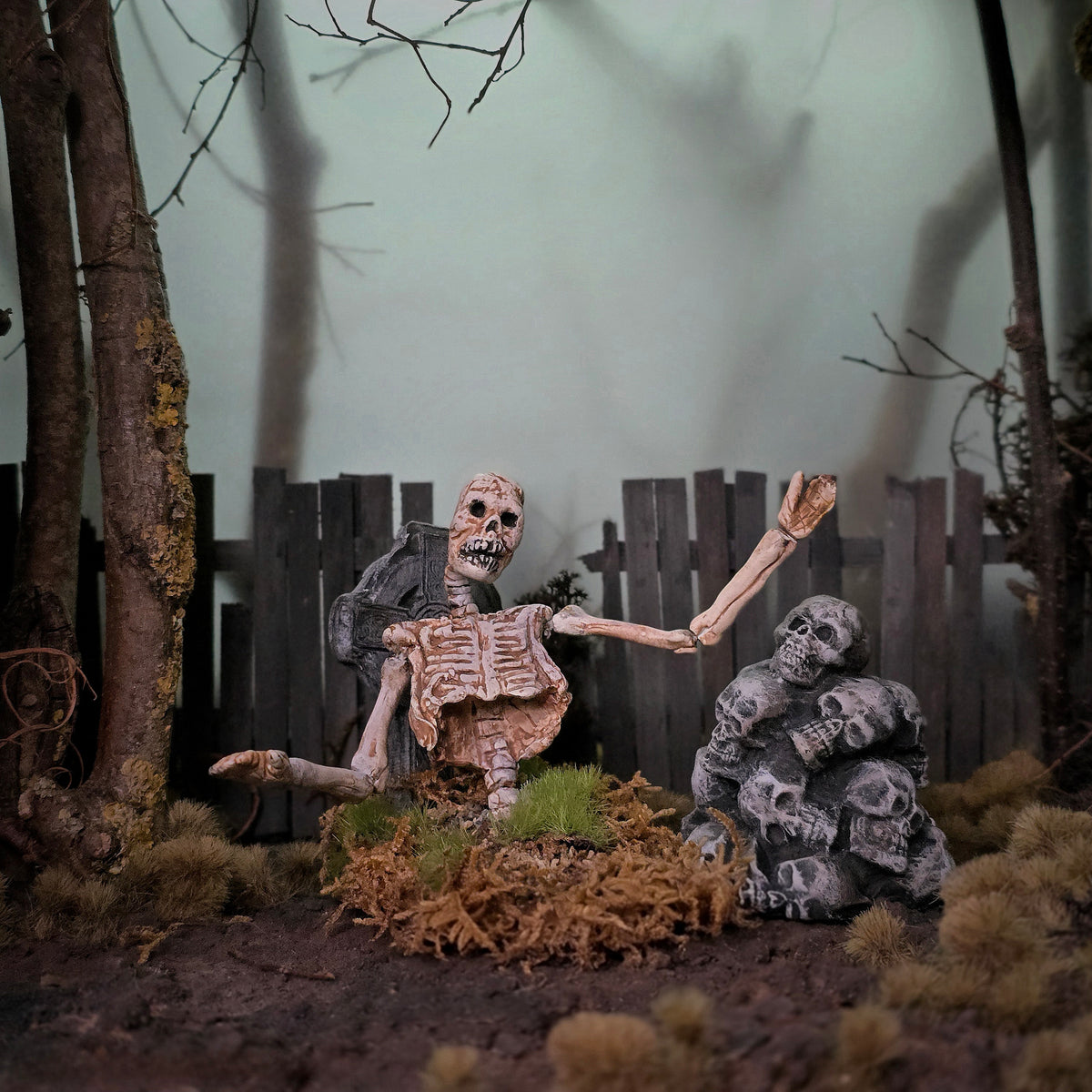 Margene Crossan Skeleton & Pile of Skulls Clay Dollhouse Decor
