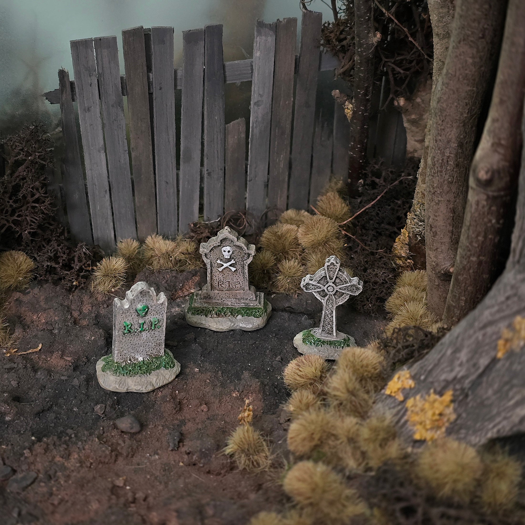 Set of Three Tiny Hand-Painted Grave Markers in Miniature