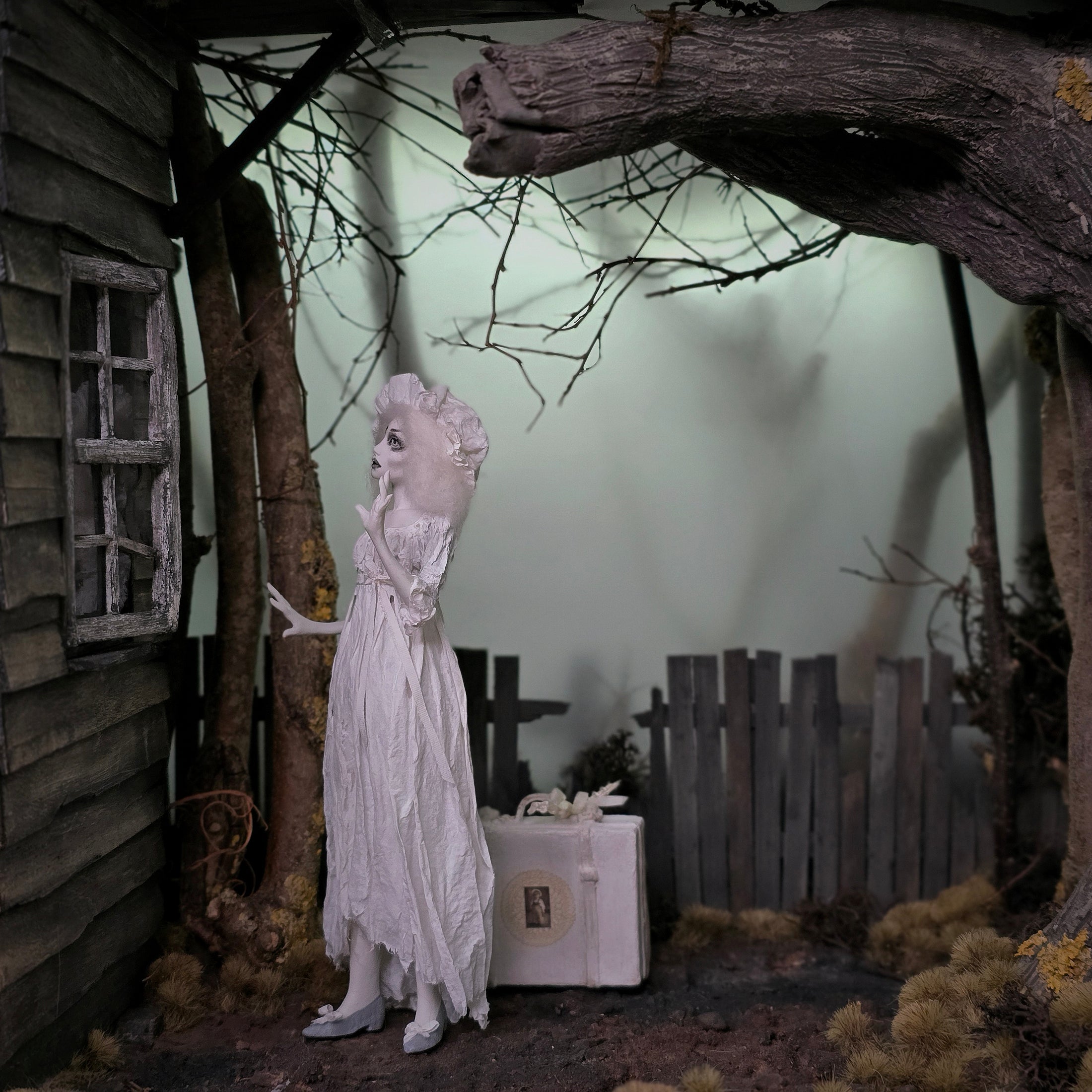 Maysi-Art OOAK Ghostly Lady in Handcrafted Paper Dress Dollhouse Doll