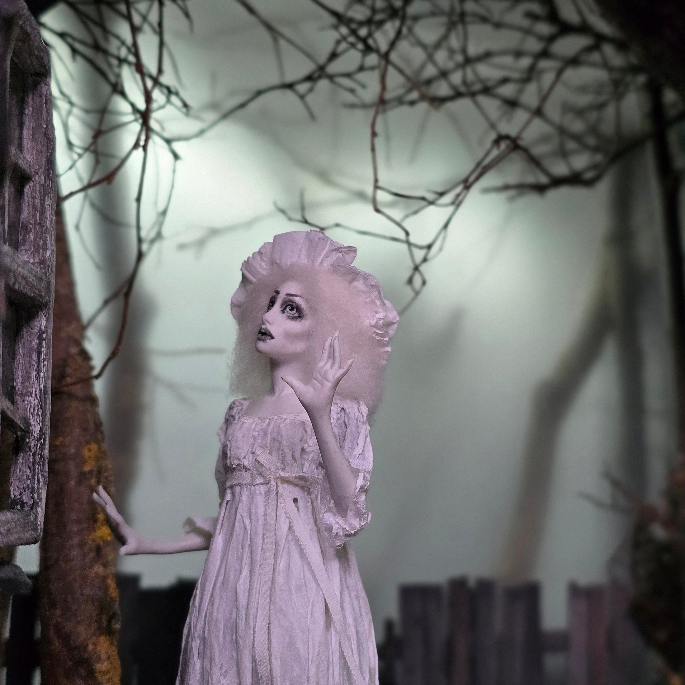 Maysi-Art OOAK Ghostly Lady in Handcrafted Paper Dress Dollhouse Doll