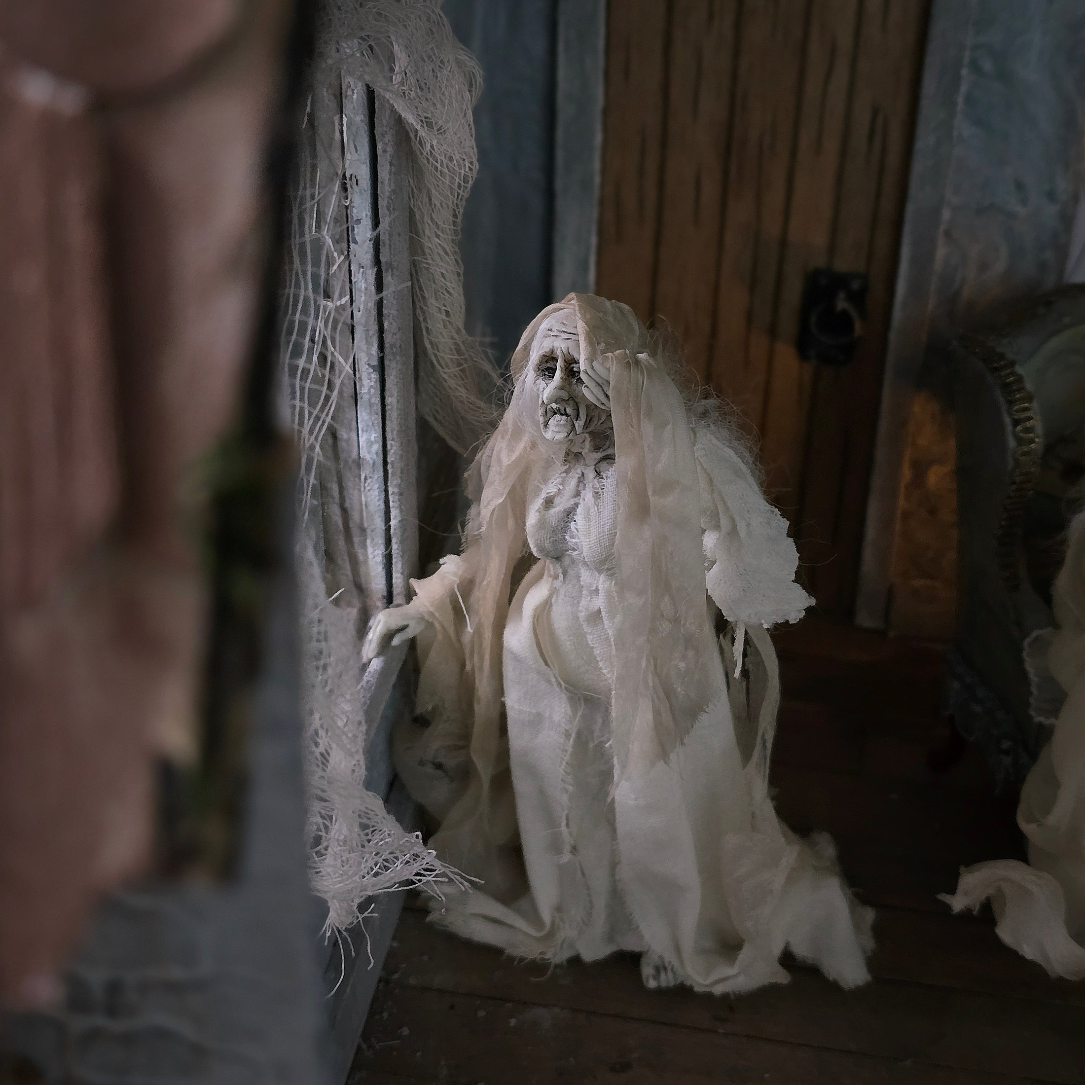 Eerie Ghost Witch Grandmother Sculpted Clay Dollhouse Doll
