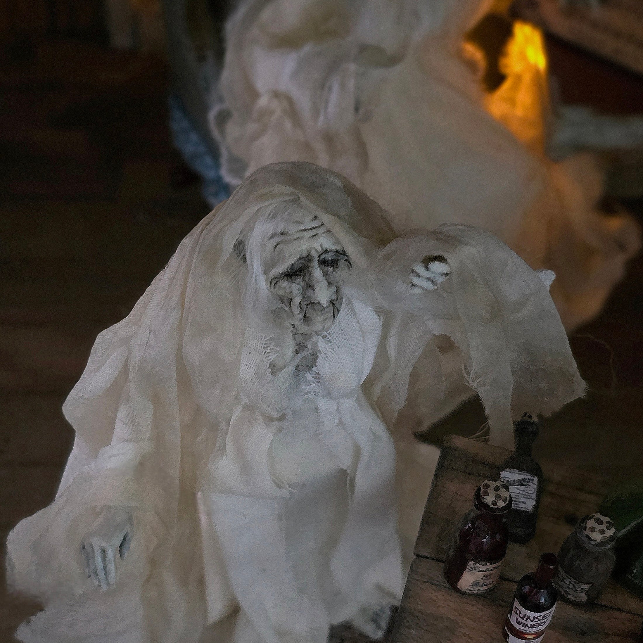 Eerie Ghost Witch Grandmother Sculpted Clay Dollhouse Doll