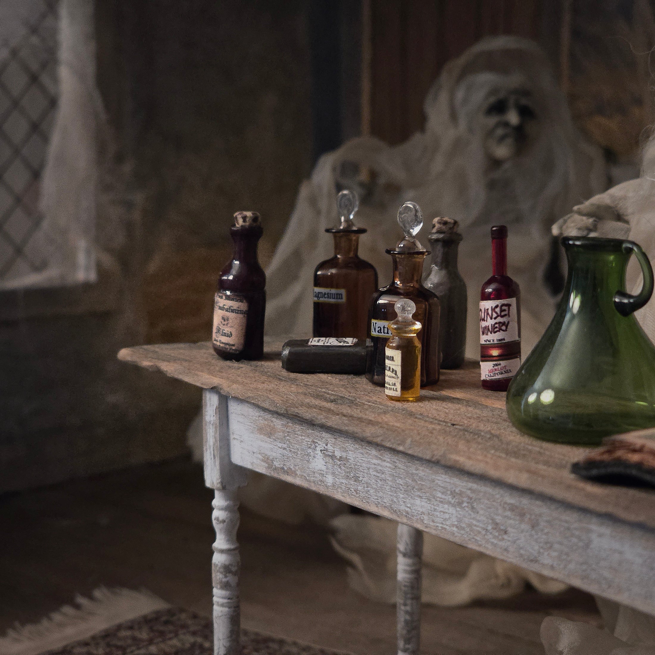 Set of 7 Artisan Apothecary and Wine Bottles 1:12 Scale