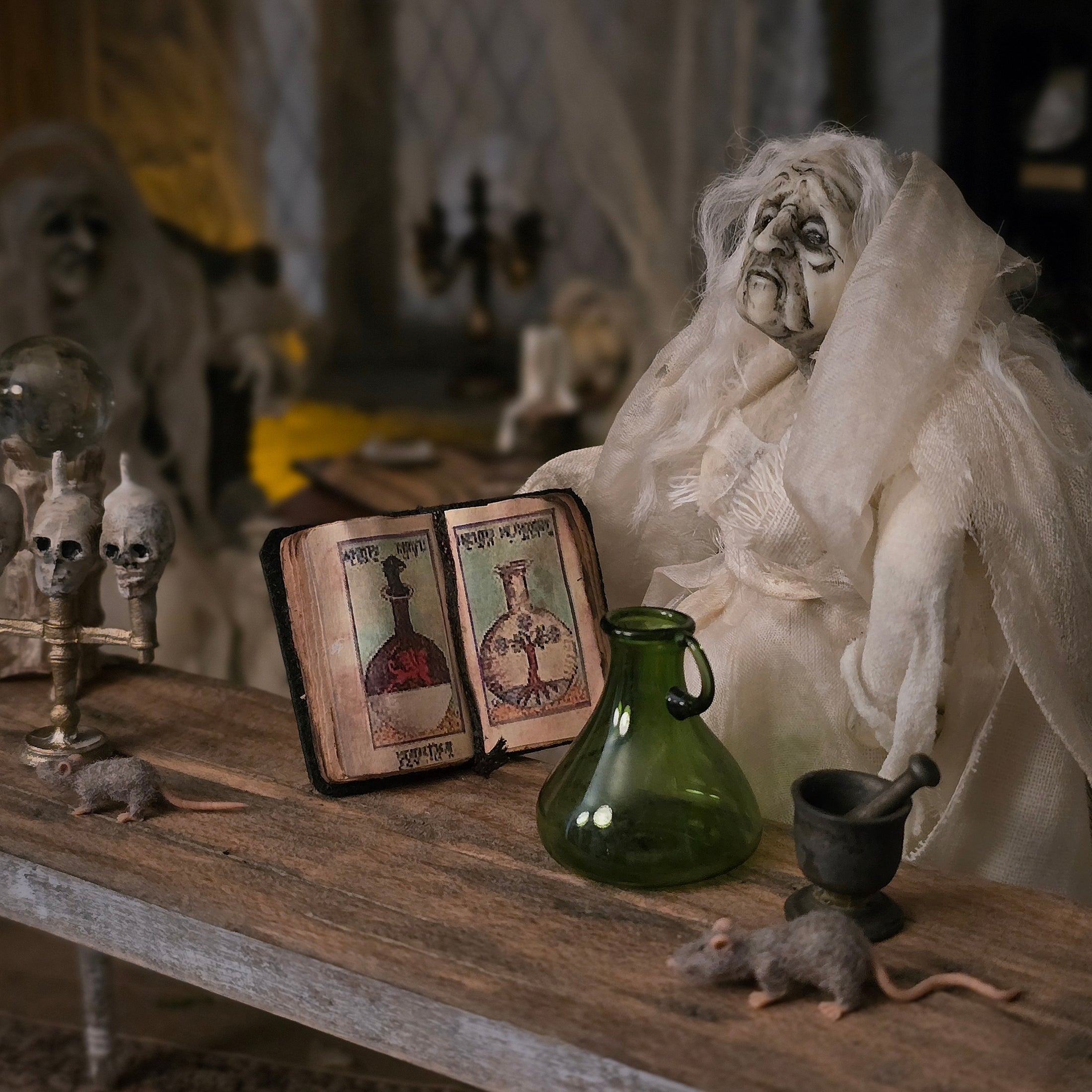 3-Piece Witch’s Apothecary Book, Glass Bottle & Mortar Set