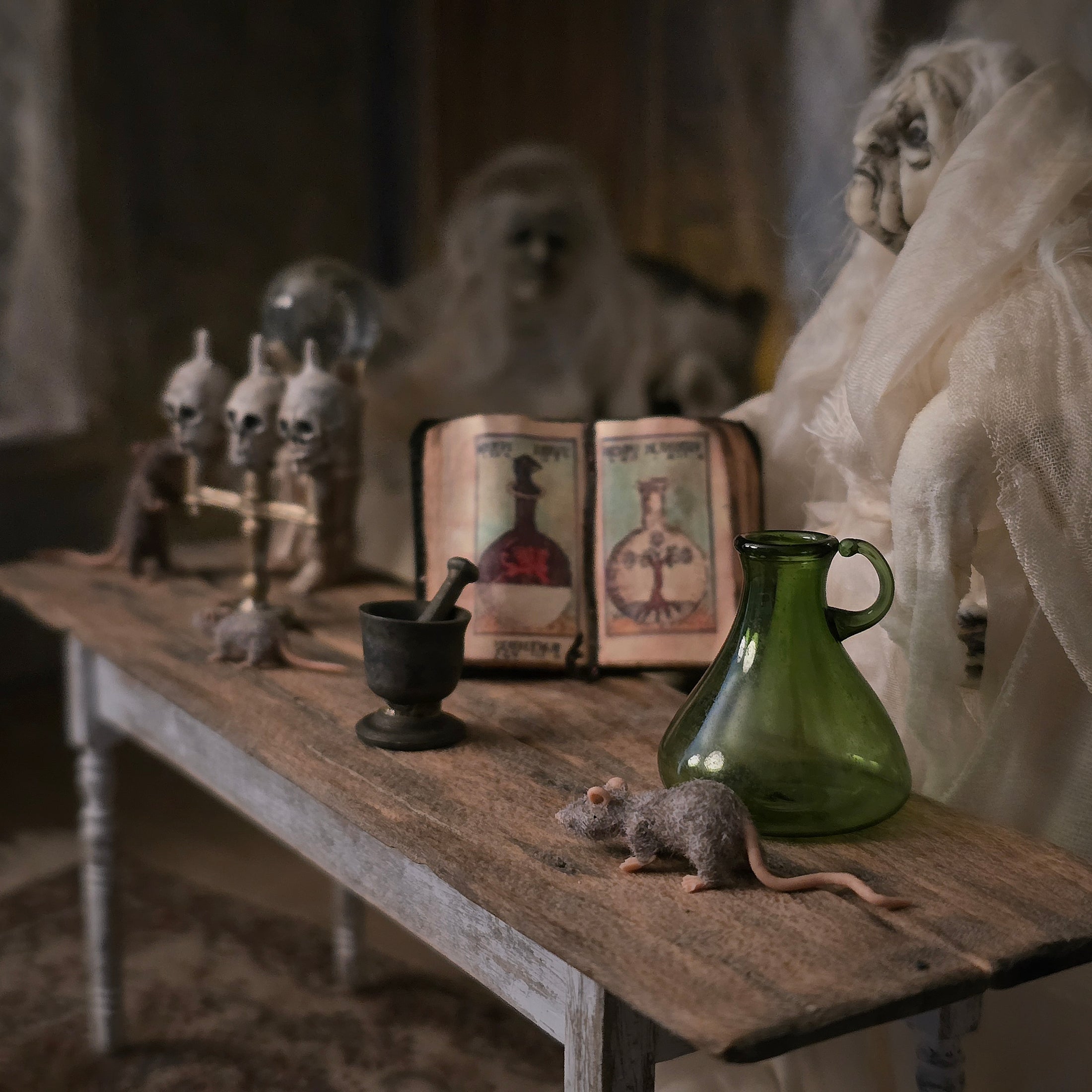 3-Piece Witch’s Apothecary Book, Glass Bottle & Mortar Set