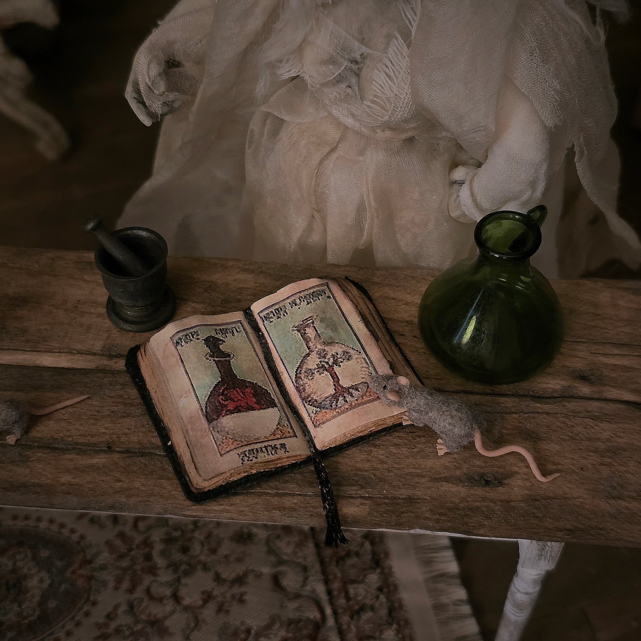 3-Piece Witch’s Apothecary Book, Glass Bottle & Mortar Set