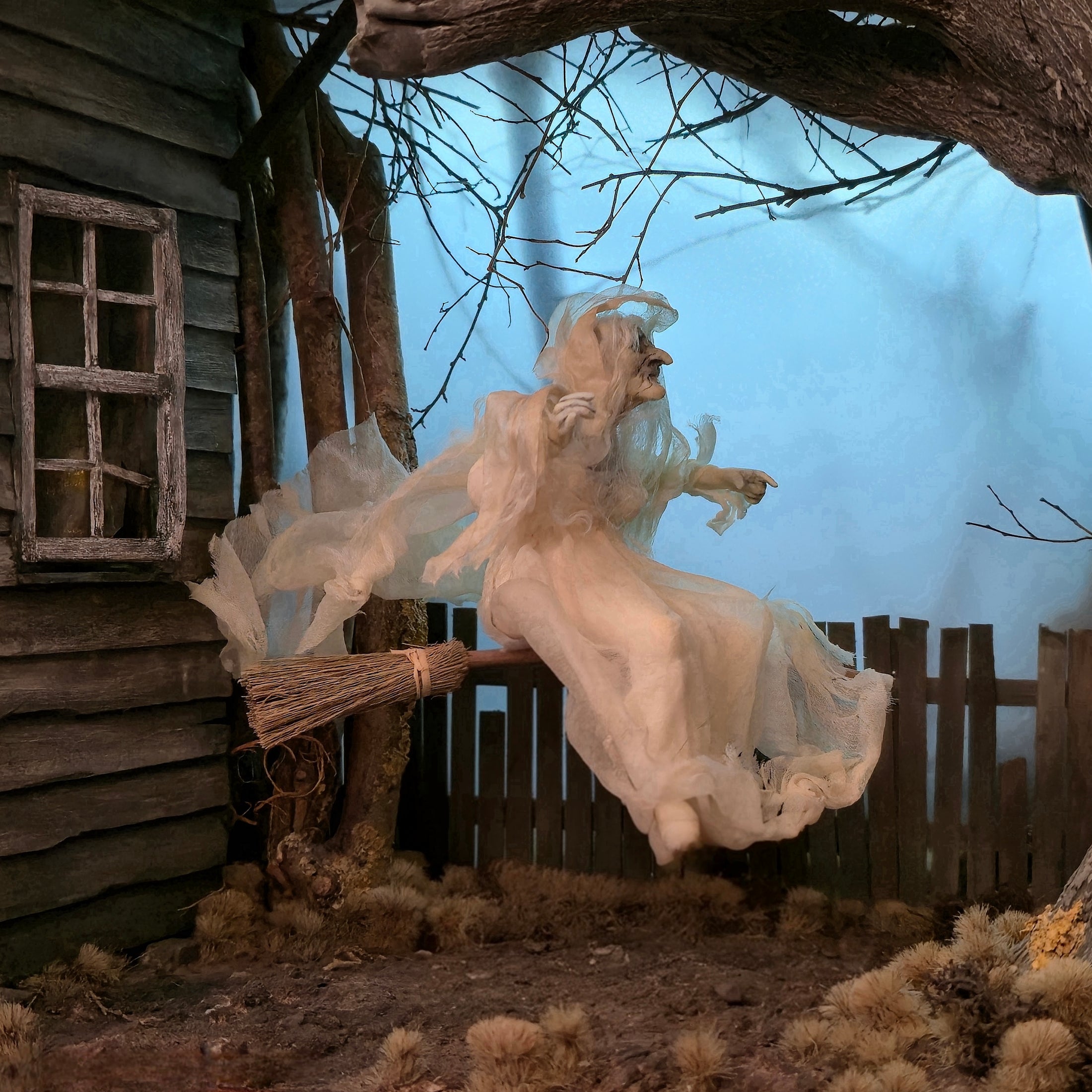 OOAK Seated or Flying Ghost Witch in Flowing Silk Robes Dollhouse Doll