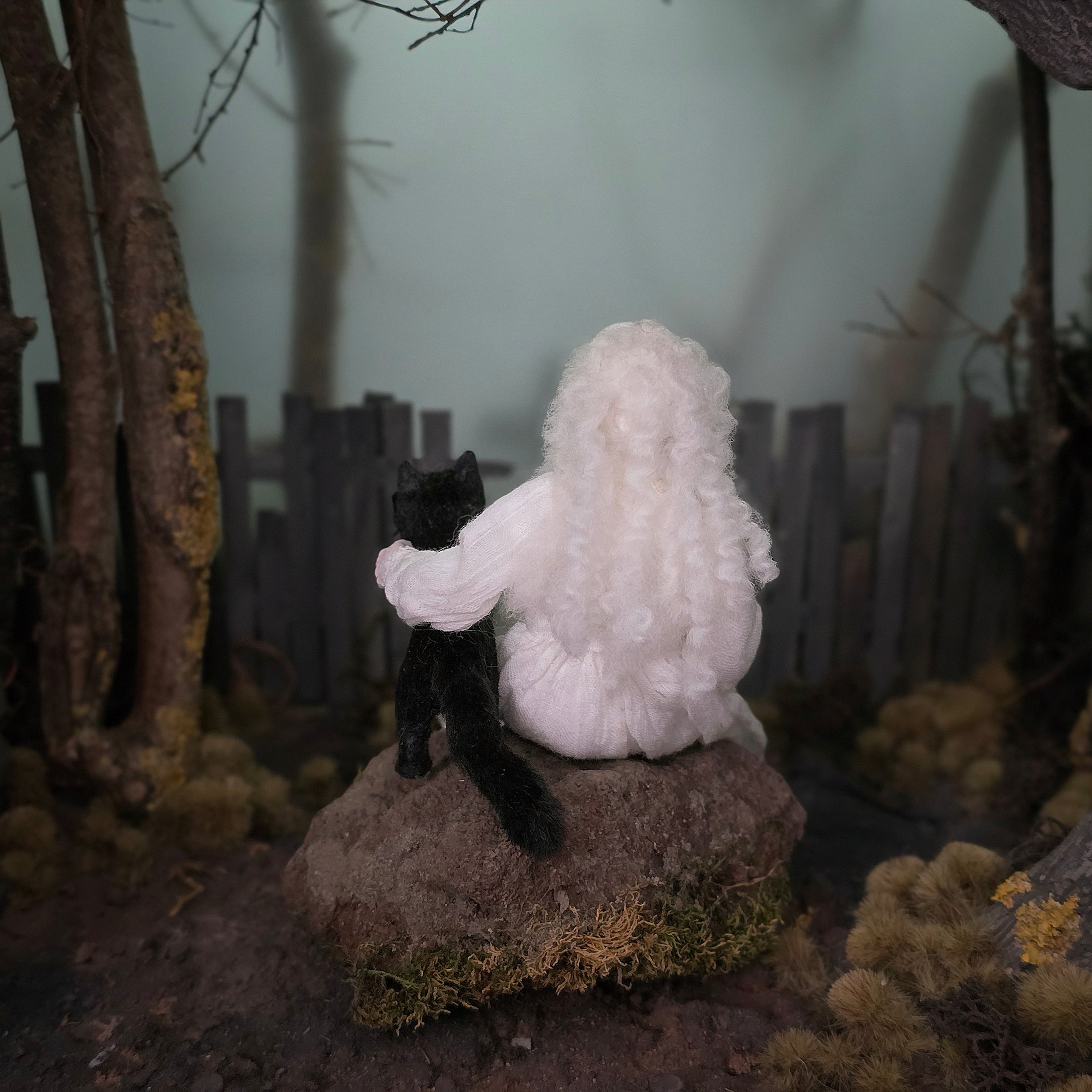 Julie Campbell Long-Haired Grandmother Ghost Seated Clay Dollhouse Doll