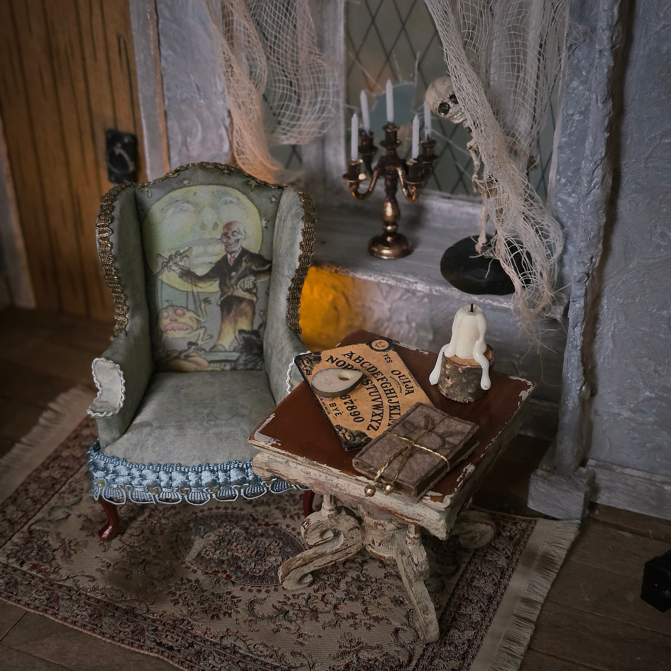 4-Piece Ouija Board, Planchette, Candle & Leather Book Seance Set