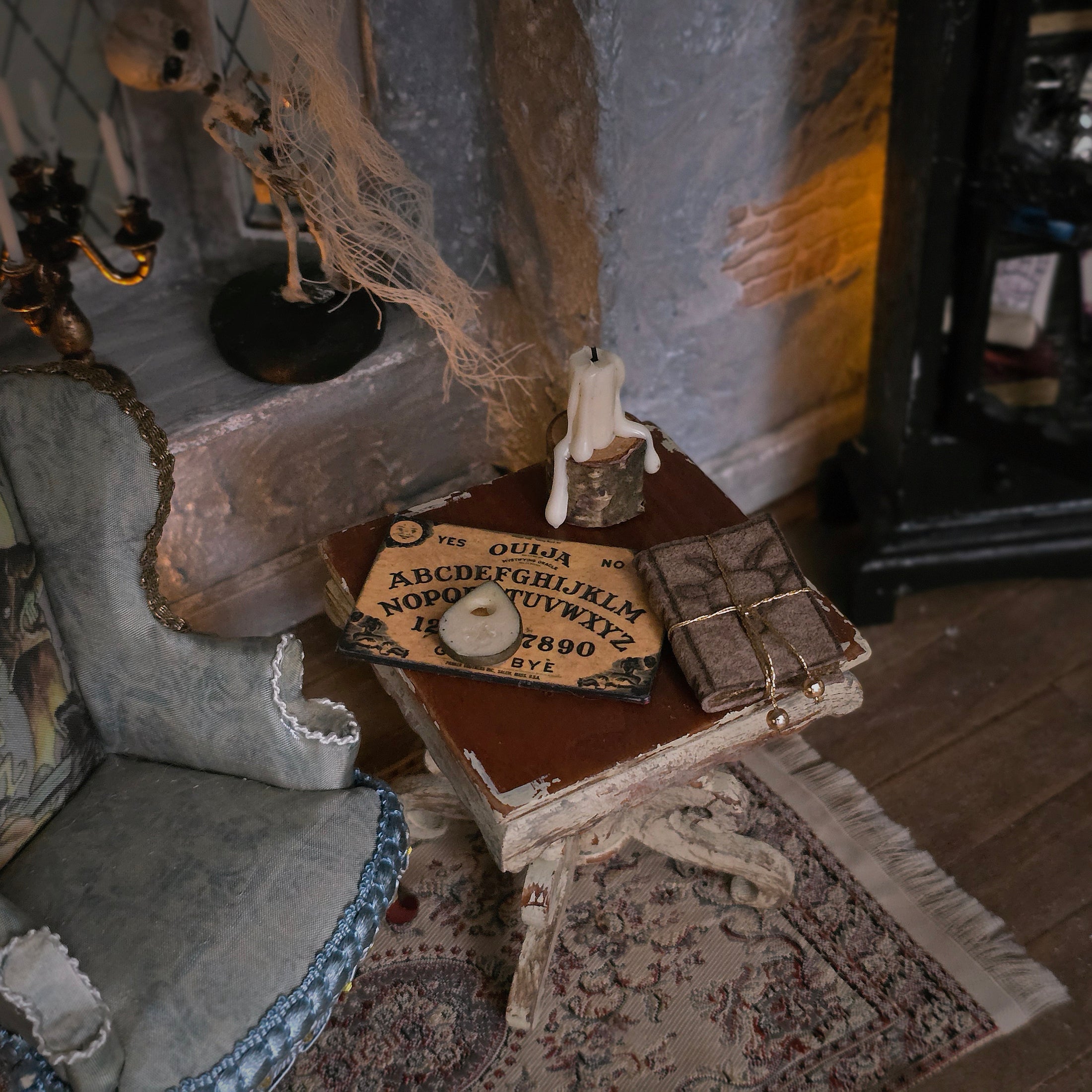 4-Piece Ouija Board, Planchette, Candle & Leather Book Seance Set