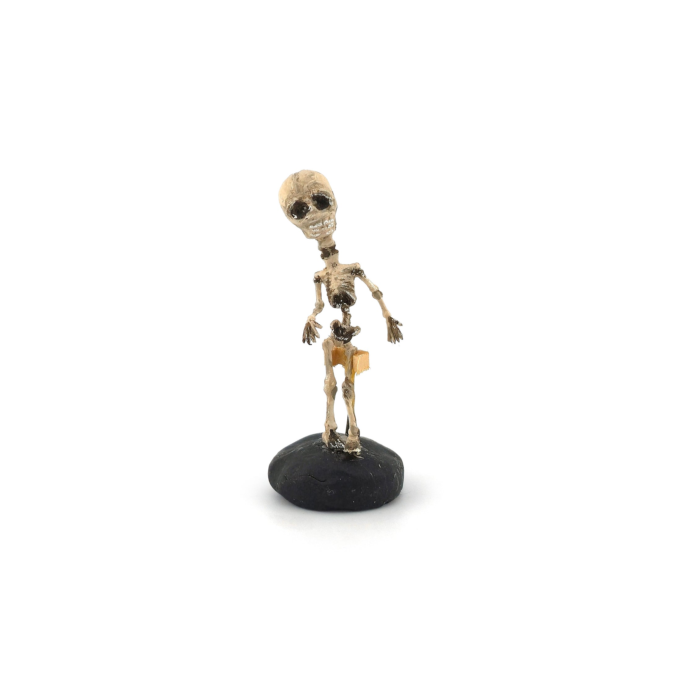Clay Oddities Skeleton on Black Display Base Spooky Decor in 1:12 Scale