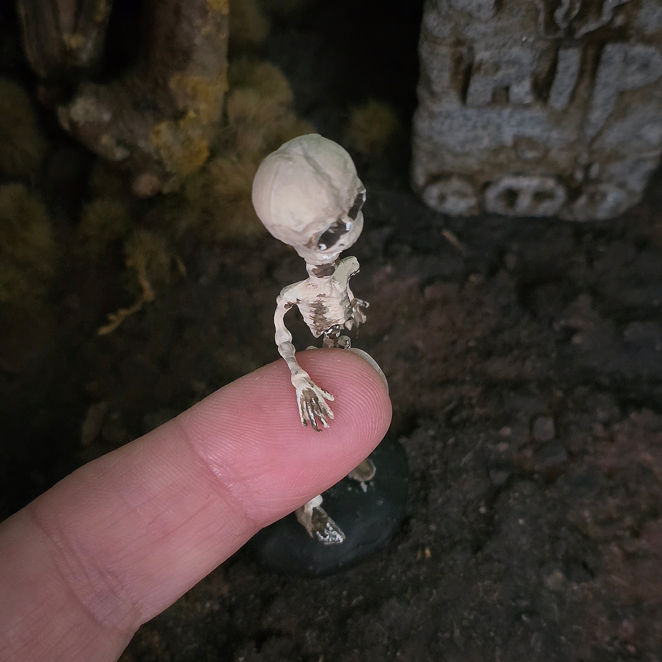 Clay Oddities Skeleton on Black Display Base Spooky Decor in 1:12 Scale