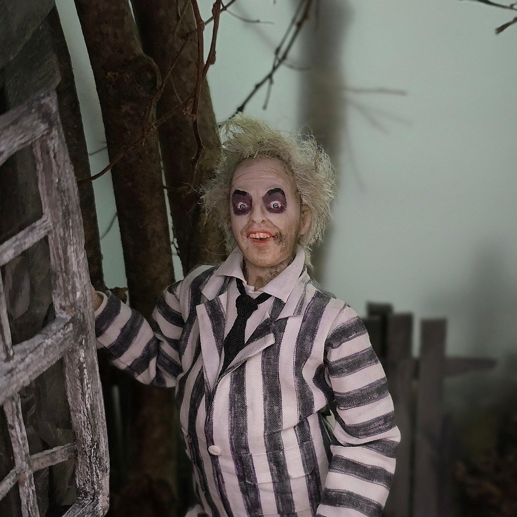 Sharon Cariola OOAK Beetlejuice Hand-Sculpted Clay Dollhouse Doll in 1:12 Scale
