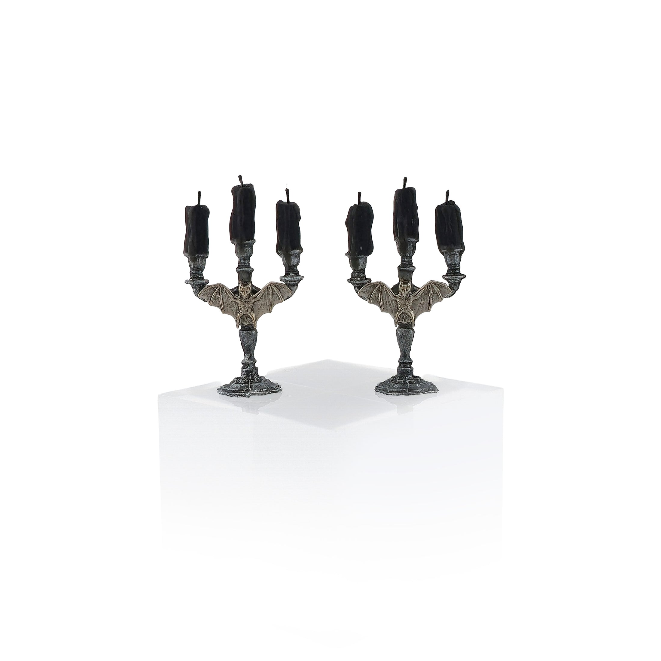 Gothic Bat Candelabra Pair with Black Candles 1:12 Scale