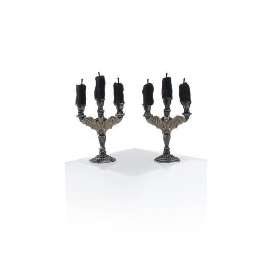 Gothic Bat Candelabra Pair with Black Candles 1:12 Scale