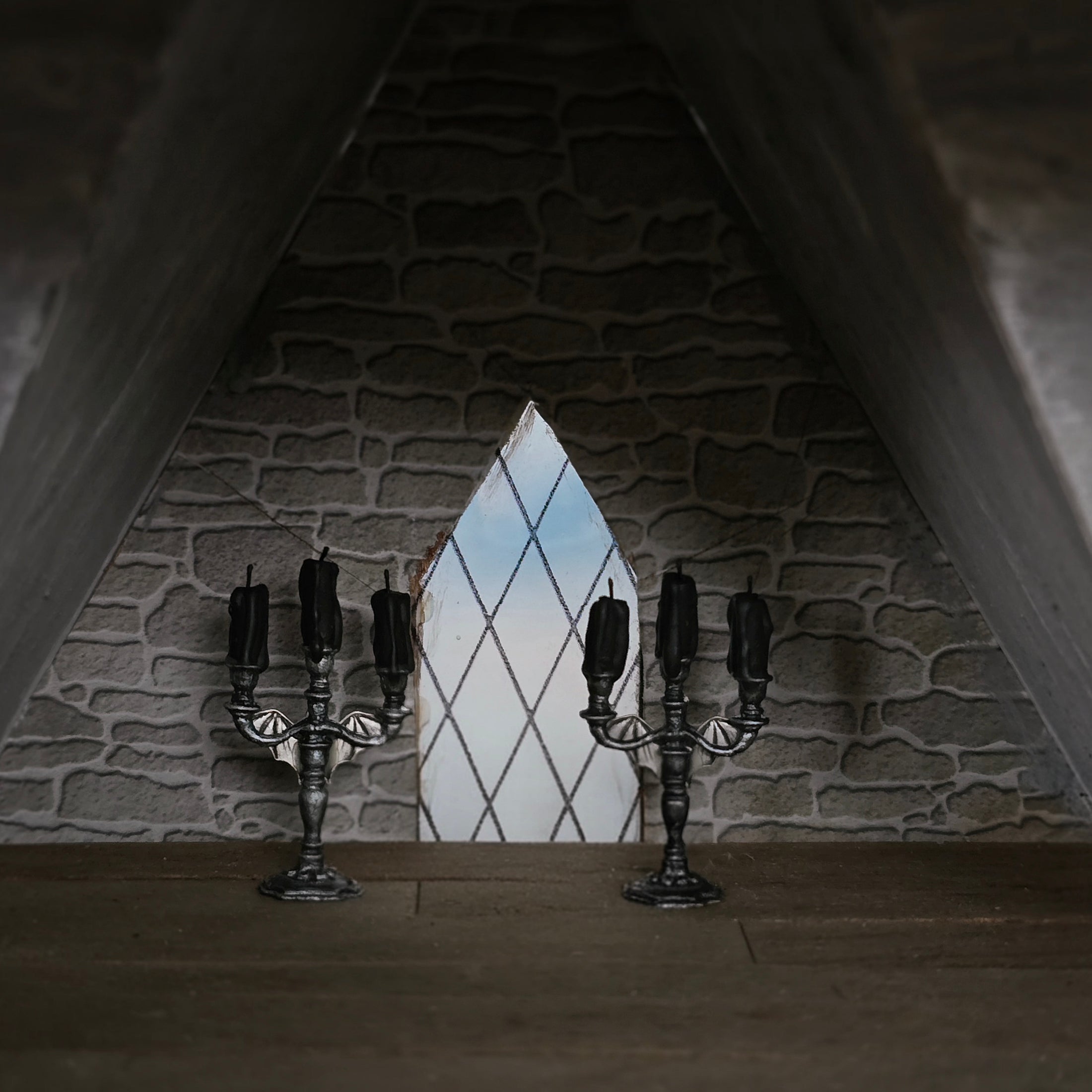 Gothic Bat Candelabra Pair with Black Candles 1:12 Scale