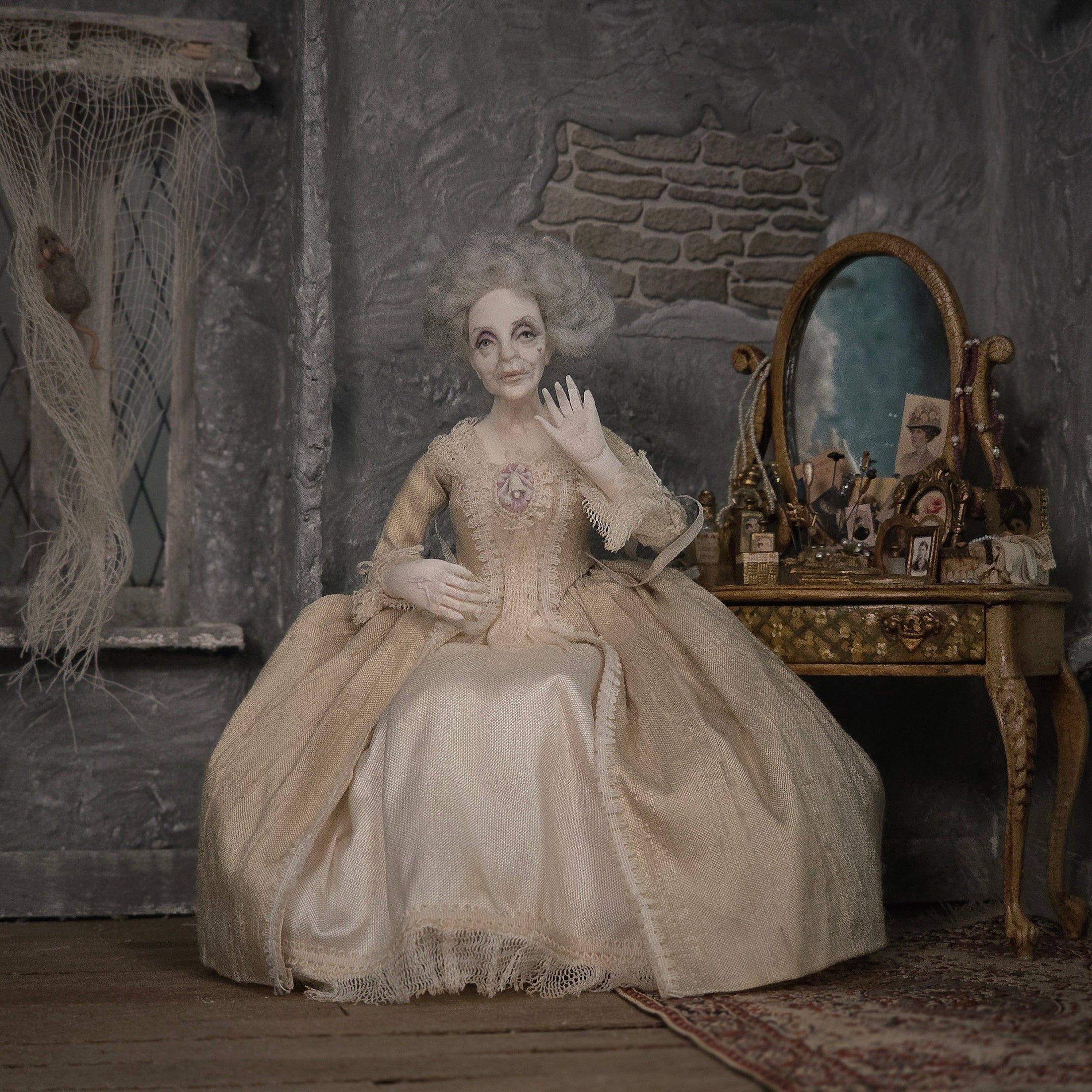 Julie Campbell Ghost Grandmother Seated Dollhouse Doll in Period Gown
