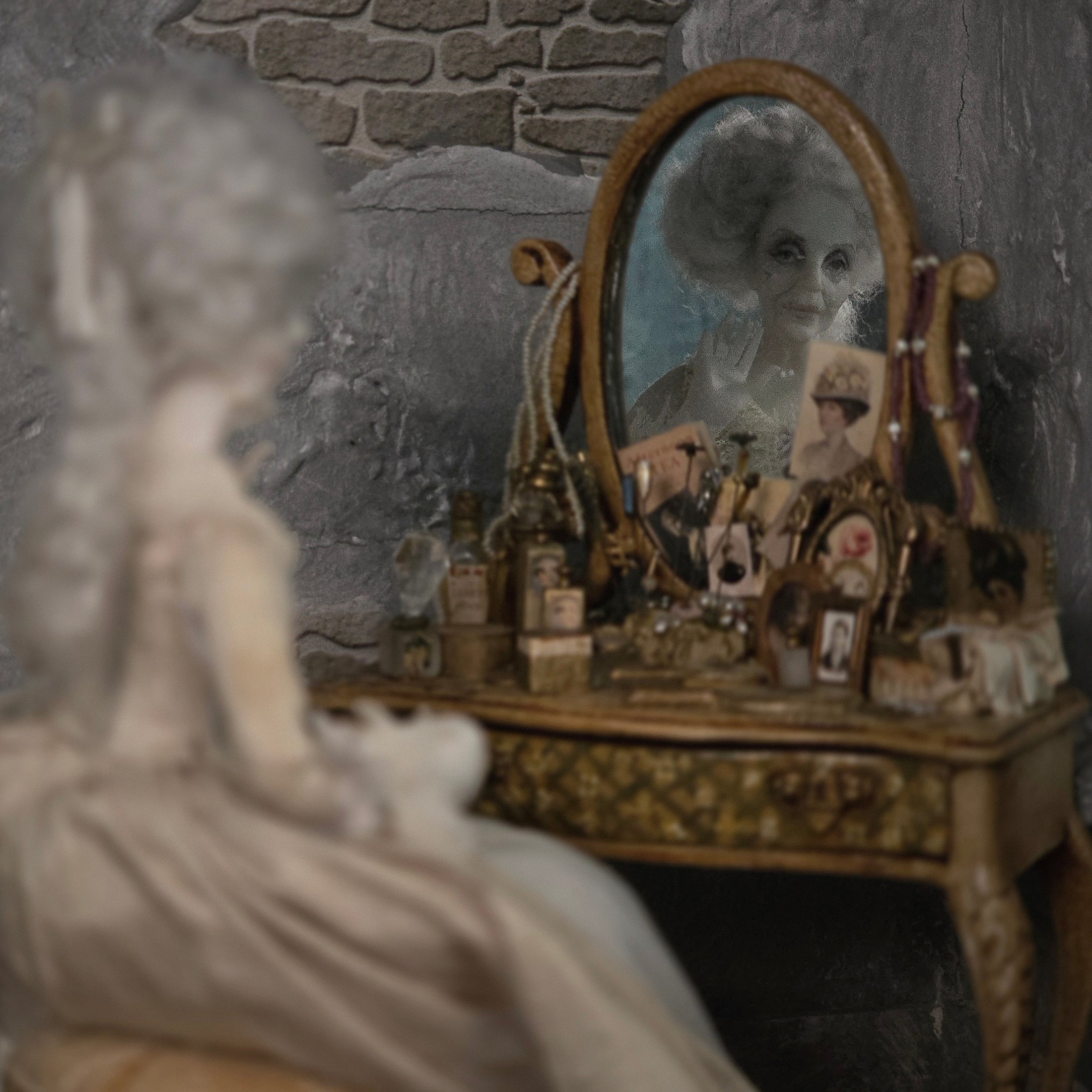 Julie Campbell Ghost Grandmother Seated Dollhouse Doll in Period Gown