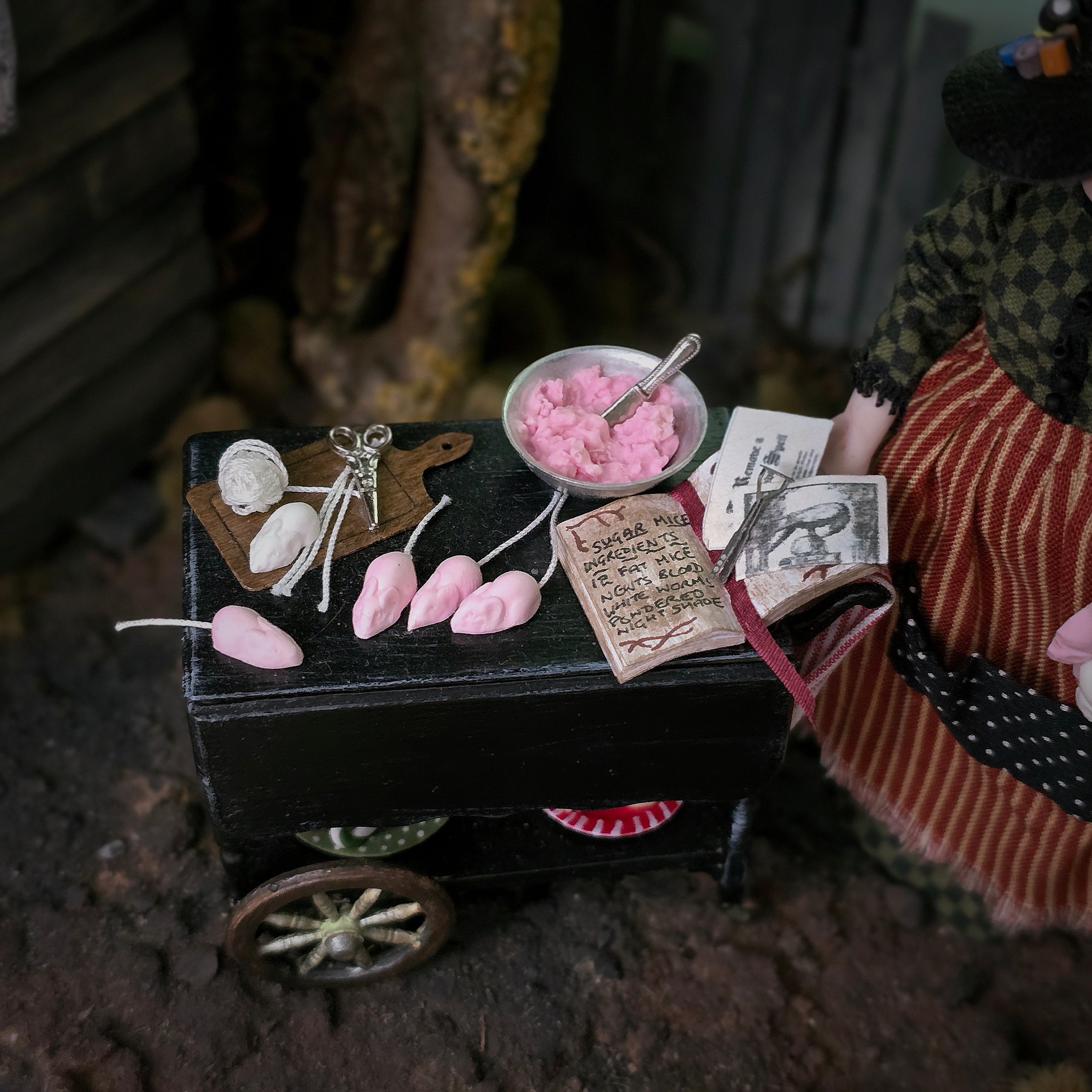 Julie Campbell Dollhouse Doll Witch & Her Spooky Sweets Cart IGMA