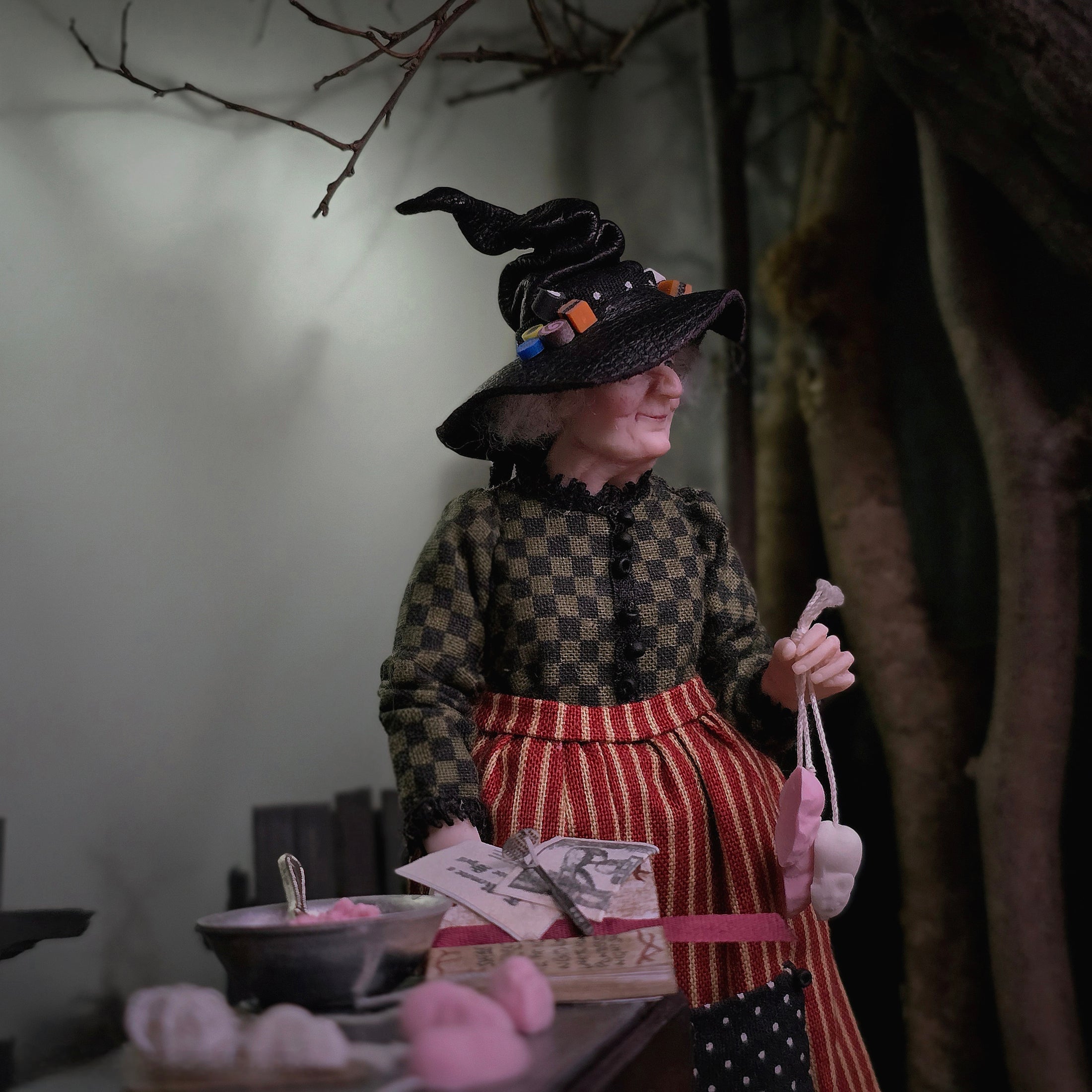 Julie Campbell Dollhouse Doll Witch & Her Spooky Sweets Cart IGMA