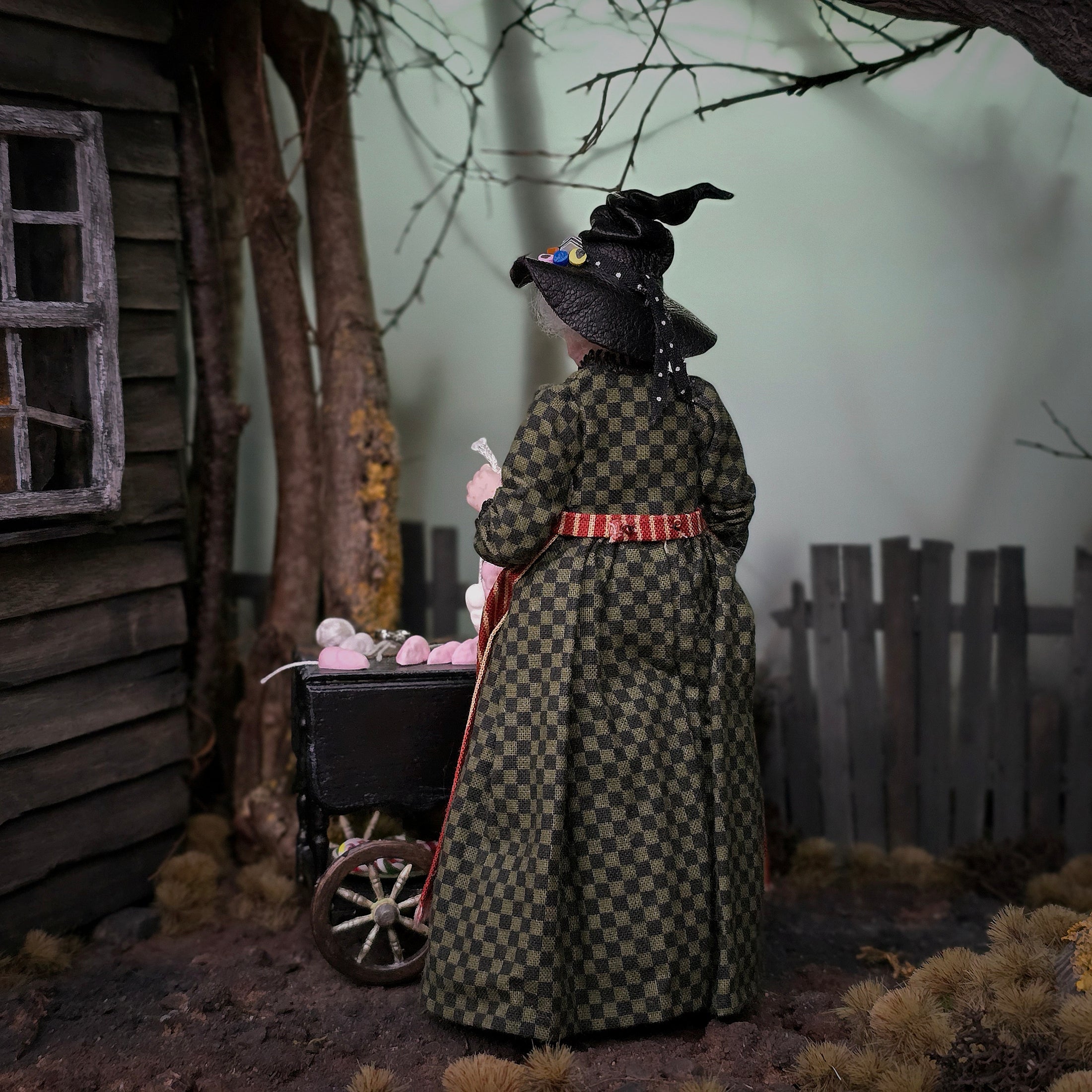Julie Campbell Dollhouse Doll Witch & Her Spooky Sweets Cart IGMA