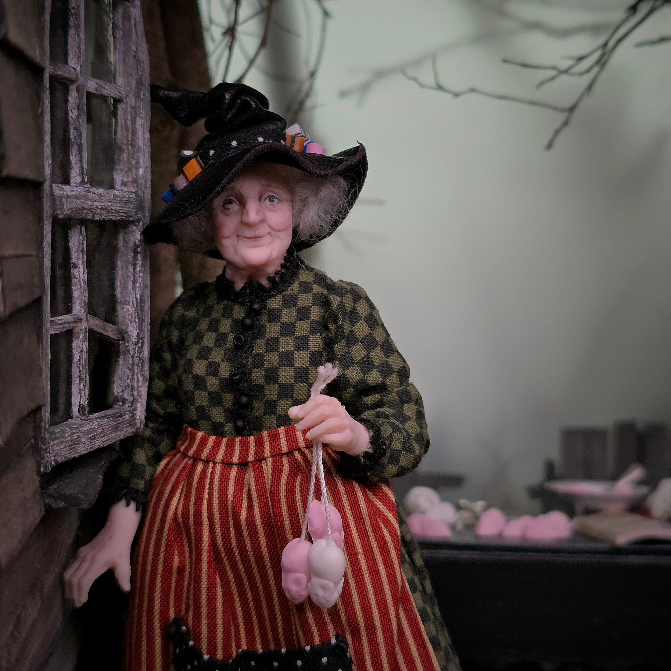 Julie Campbell Dollhouse Doll Witch & Her Spooky Sweets Cart IGMA