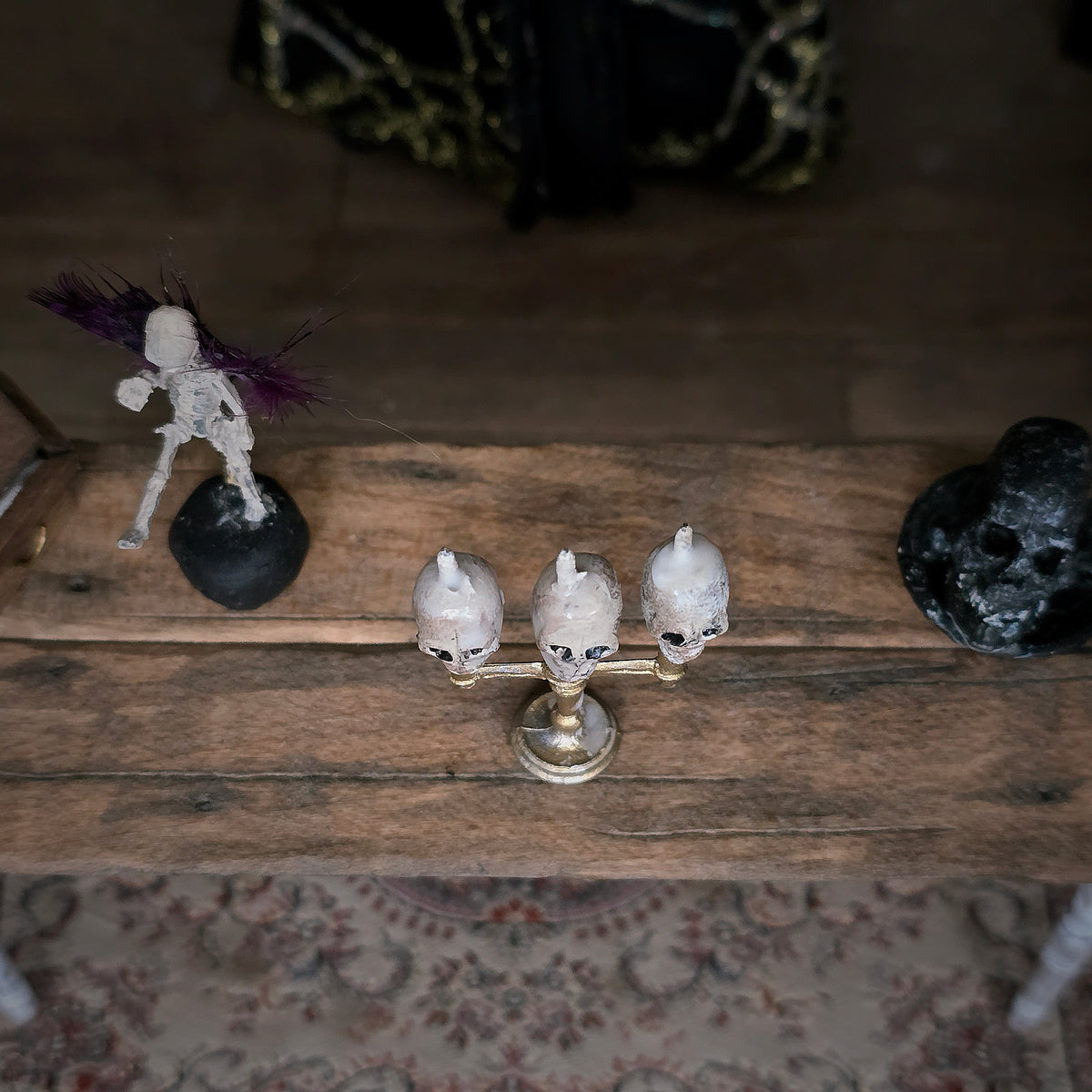Spooky Skull Candle Candelabra Halloween Dollhouse Miniature