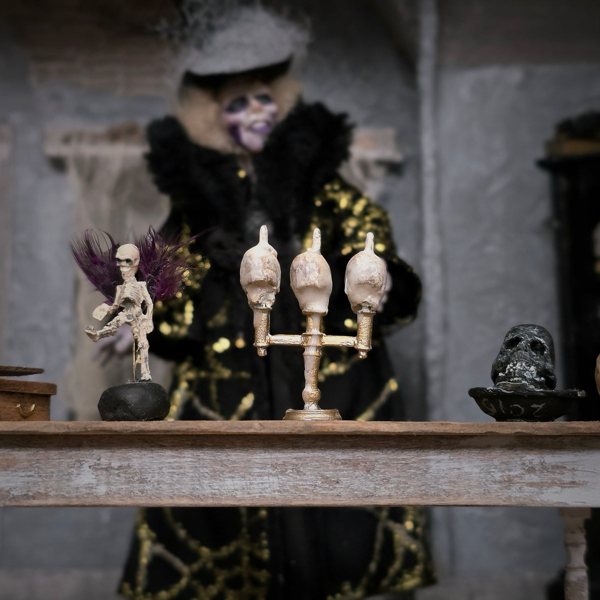 Spooky Skull Candle Candelabra Halloween Dollhouse Miniature