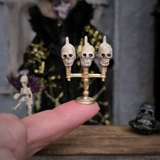 Spooky Skull Candle Candelabra Halloween Dollhouse Miniature