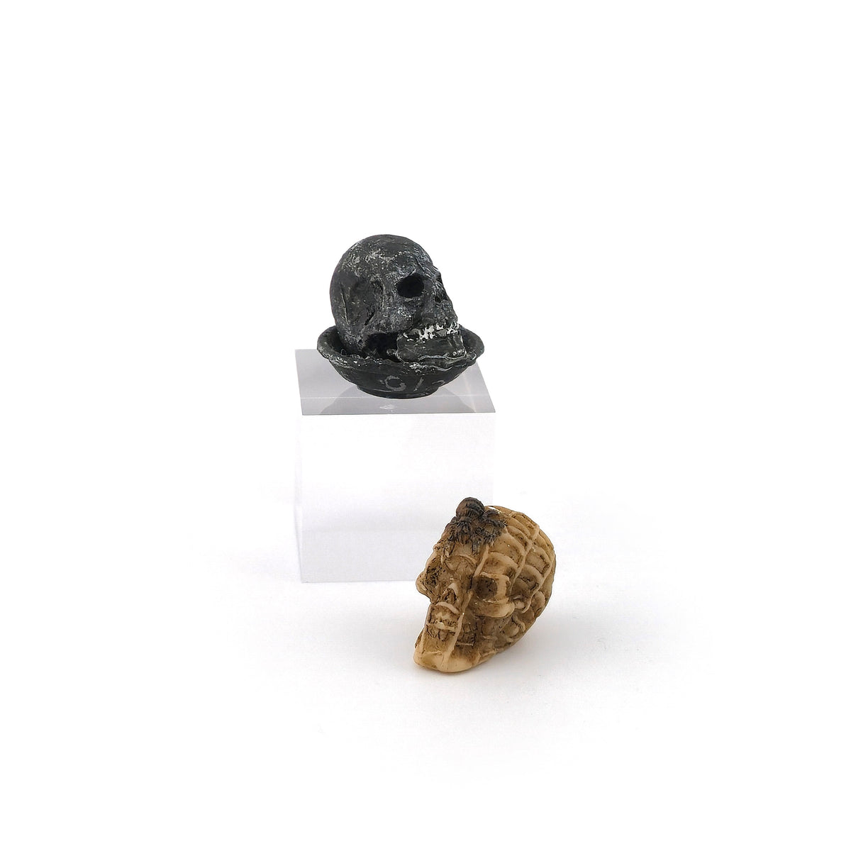 Pair of Artisan Skull Decorations Halloween Dollhouse Miniatures