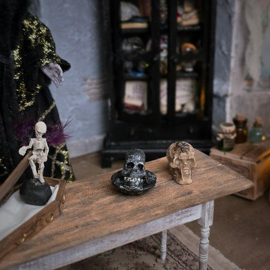 Pair of Artisan Skull Decorations Halloween Dollhouse Miniatures