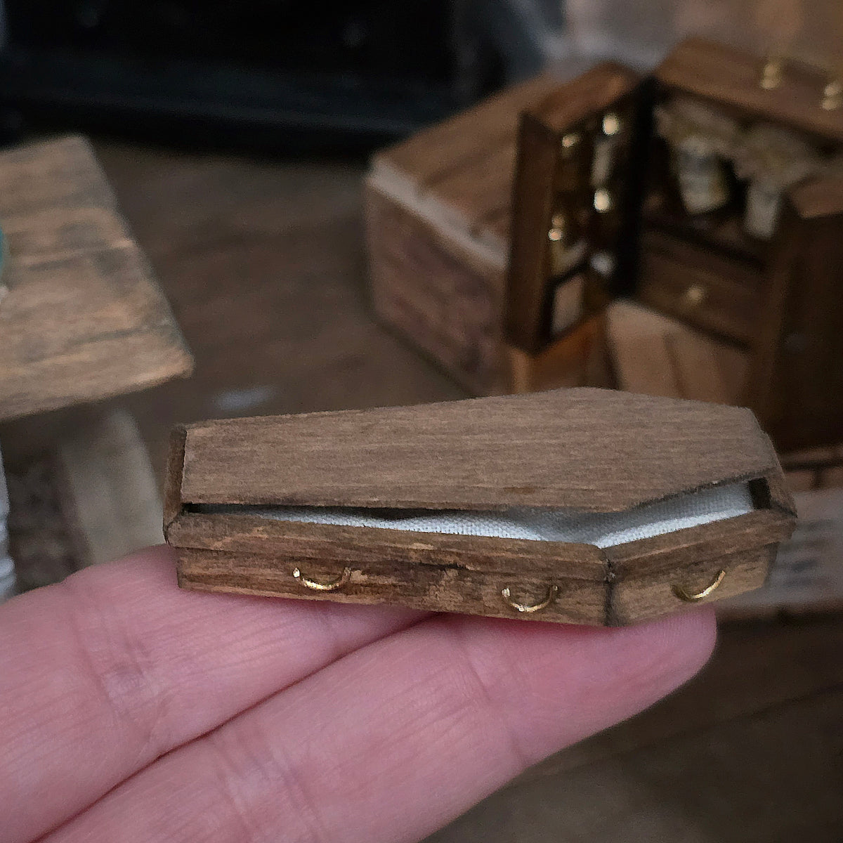 Handcrafted Wooden Coffin Halloween Decor Dollhouse Miniature