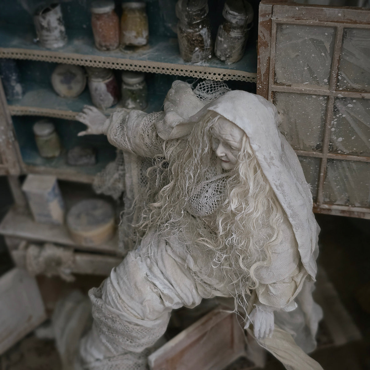 RESERVED RICK The Kitchen Witch Ghost Sculpted Doll & Cabinet Marcia Backstrom OOAK