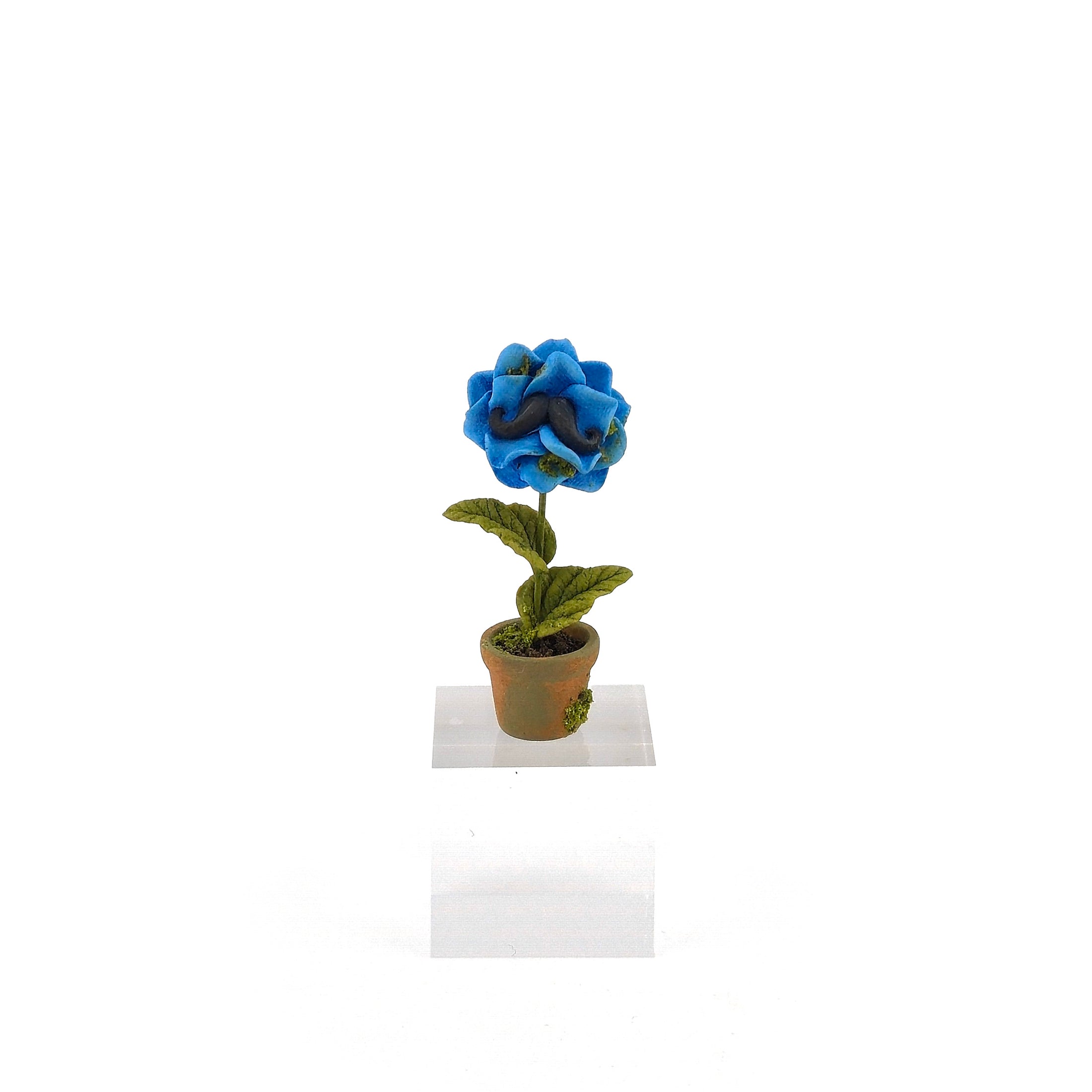 Georgia Marfels Mustached Blue Flower in Pot Dollhouse Miniature