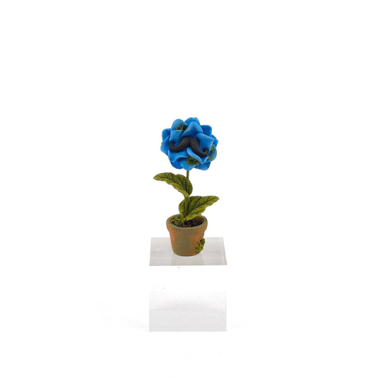 Georgia Marfels Mustached Blue Flower in Pot Dollhouse Miniature