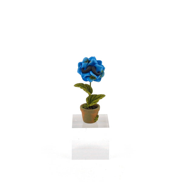 Georgia Marfels Mustached Blue Flower in Pot Dollhouse Miniature