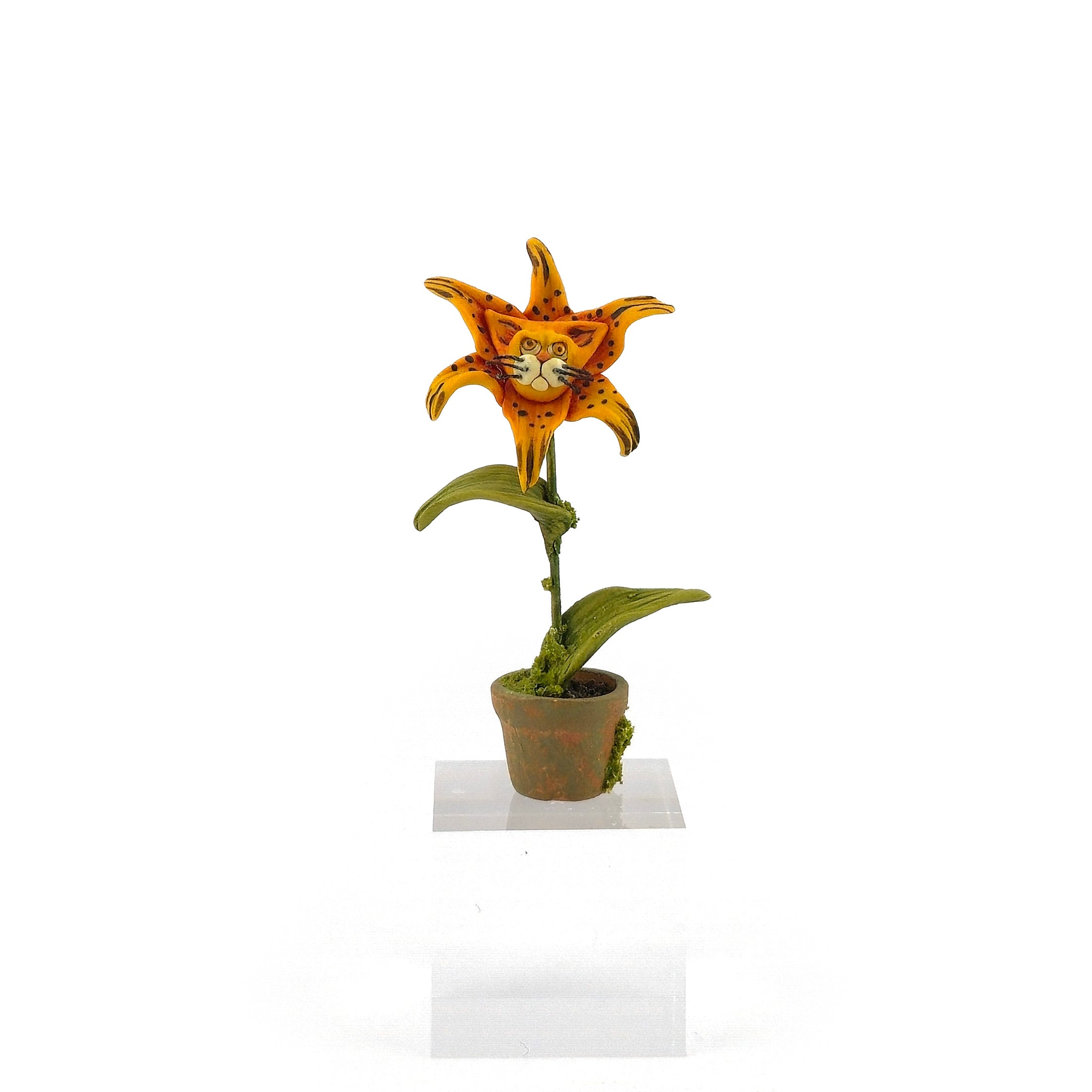 Georgia Marfels Orange Potted Tiger Lily Cat Flower Dollhouse Miniature